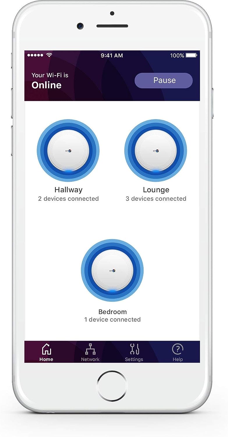 BT Whole Home Wi-Fi, Pack of 3 Discs, Mesh Wi-Fi for seamless, speedy (AC2600) connection, Wi-Fi everywhere in medium to large homes, App for complete control