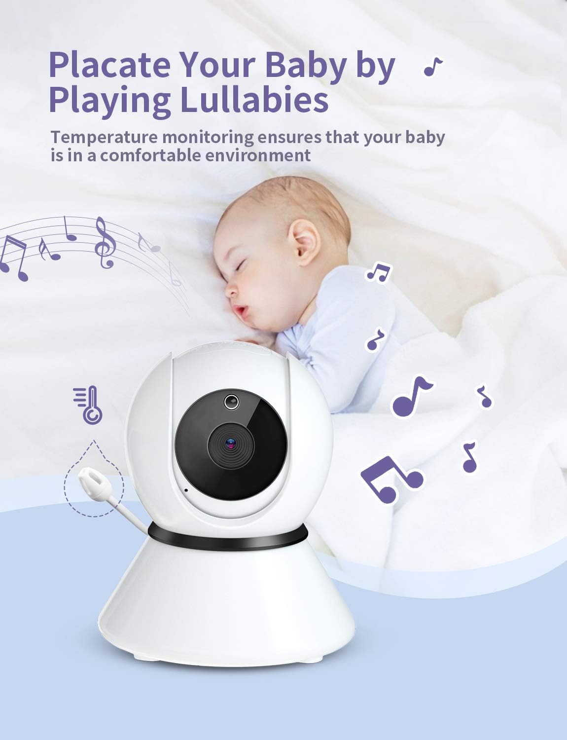 GHB Baby Monitor 3.5-inch Video Baby Monitor with Camera Infrared Night Vision Temperature Display Lullaby Function 2-Way Talk Feeding Alarm Clock