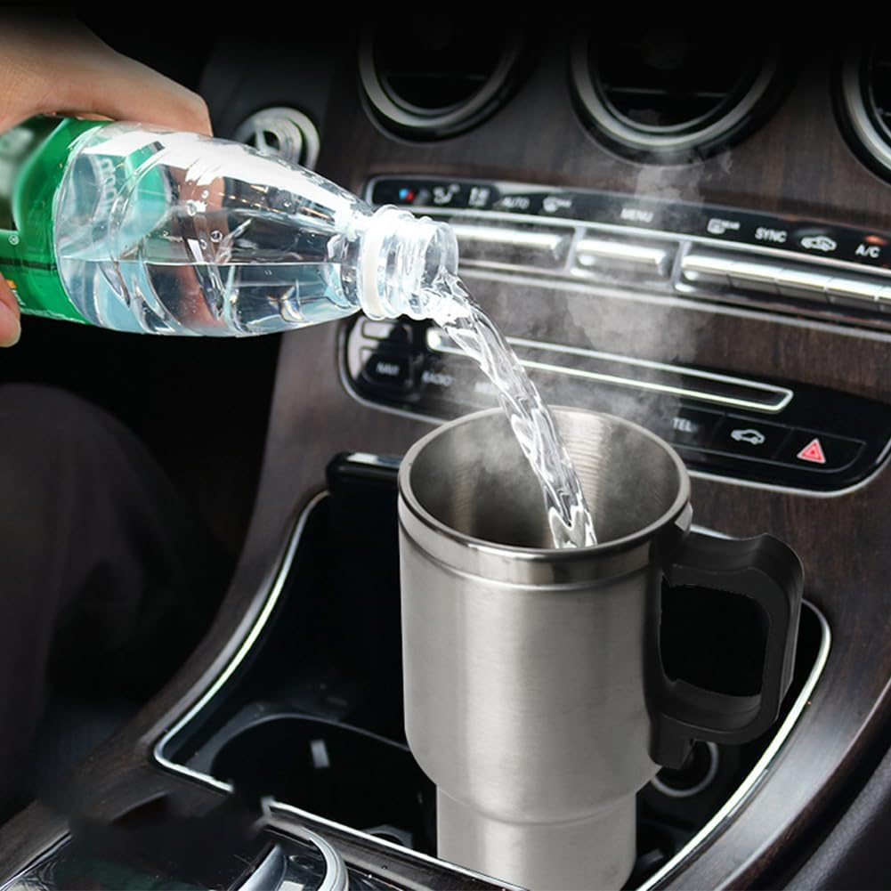 450ml Insulated Bottles, Car Electric Kettle 12V Car Heating Cup Stainless Steel Insulated Cup Reusable Water Bottle Travel Mug Coffee Mug Double Layer Vacuum Insulation Kettle