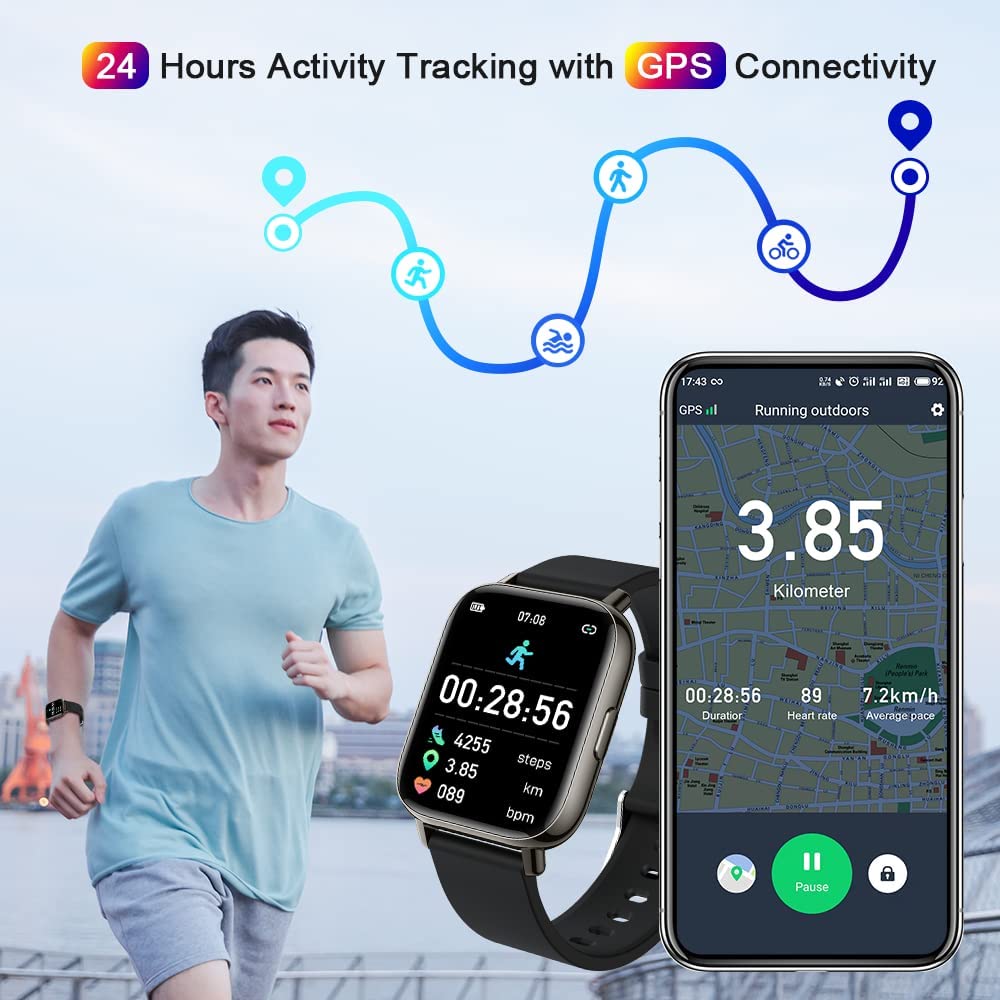 Smart Watch Men Women, Smart Watch 1.69" Smart Watch with Pedometer Sleep Heart Rate Monitor, IP68 Waterproof, 24 Sports, Message Notifications, Motast Fitness Tracker for Android iOS [Energy Class A+++ ]