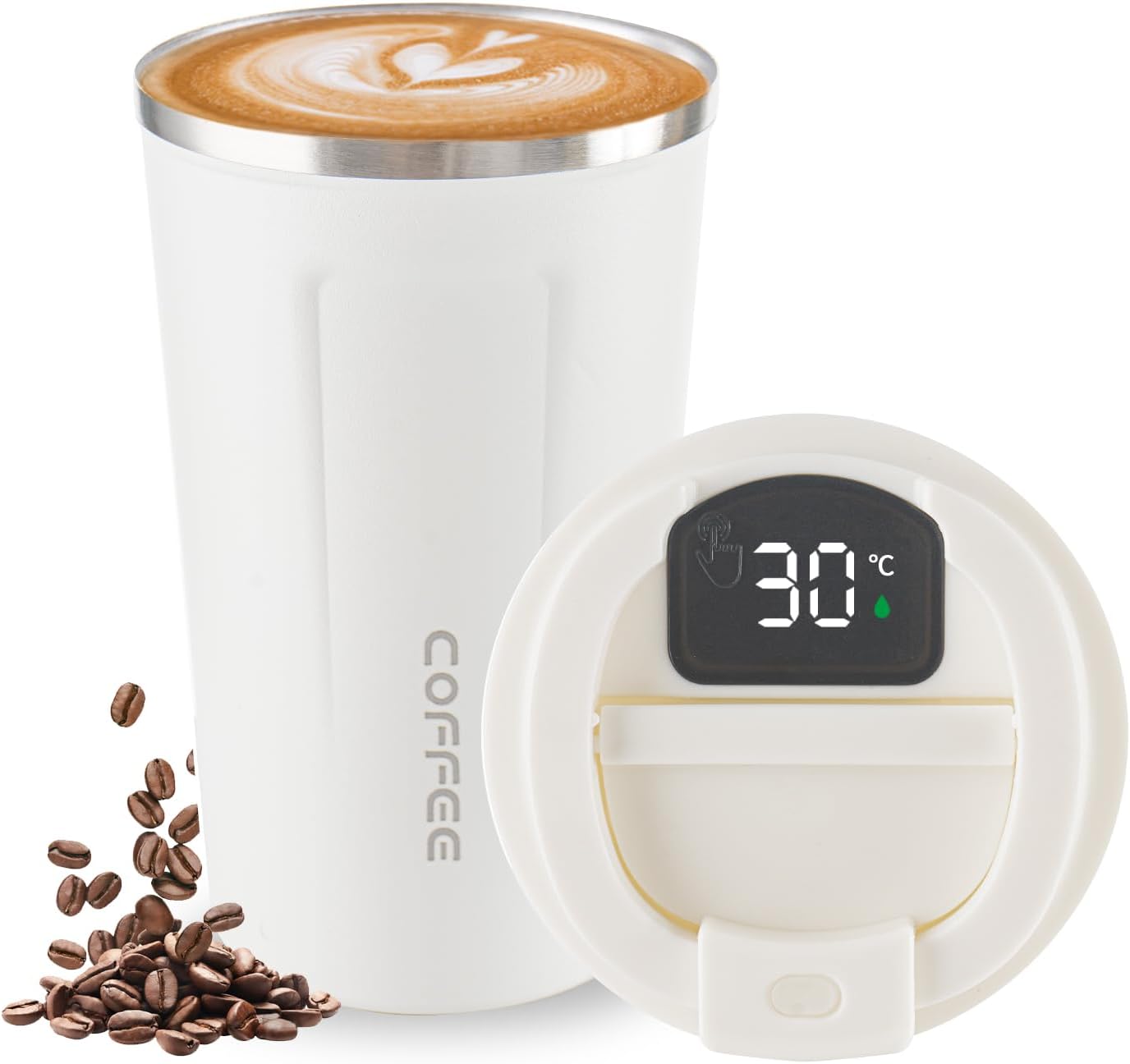 Stainless Steel Vacuum Insulated Travel Coffee Mug, Led Temperature Display Insulated Tumbler, Leak Proof with Lid Keeps Cold and Warm, Suitable for Coffee, Tea and Beer - 510ml
