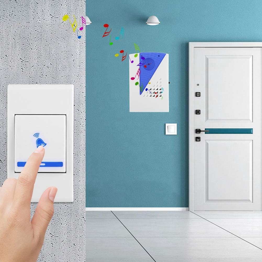 NWZ NZ-185 Mini Doorbell Door Chime Kit with 18 Ringtones Receiver Transmitter Wireless Doorbell with up to 30M Wireless Range Battery Operated for School Home Office Hotel