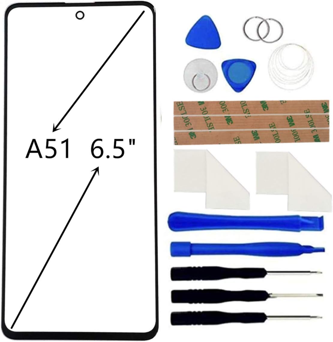 Front Screen Glass Outer Panel Lens Replacement +OCA Repair Tools Kit Compatible with Galaxy A51 A515 A515F A515U 6.5inch Black Adhesive