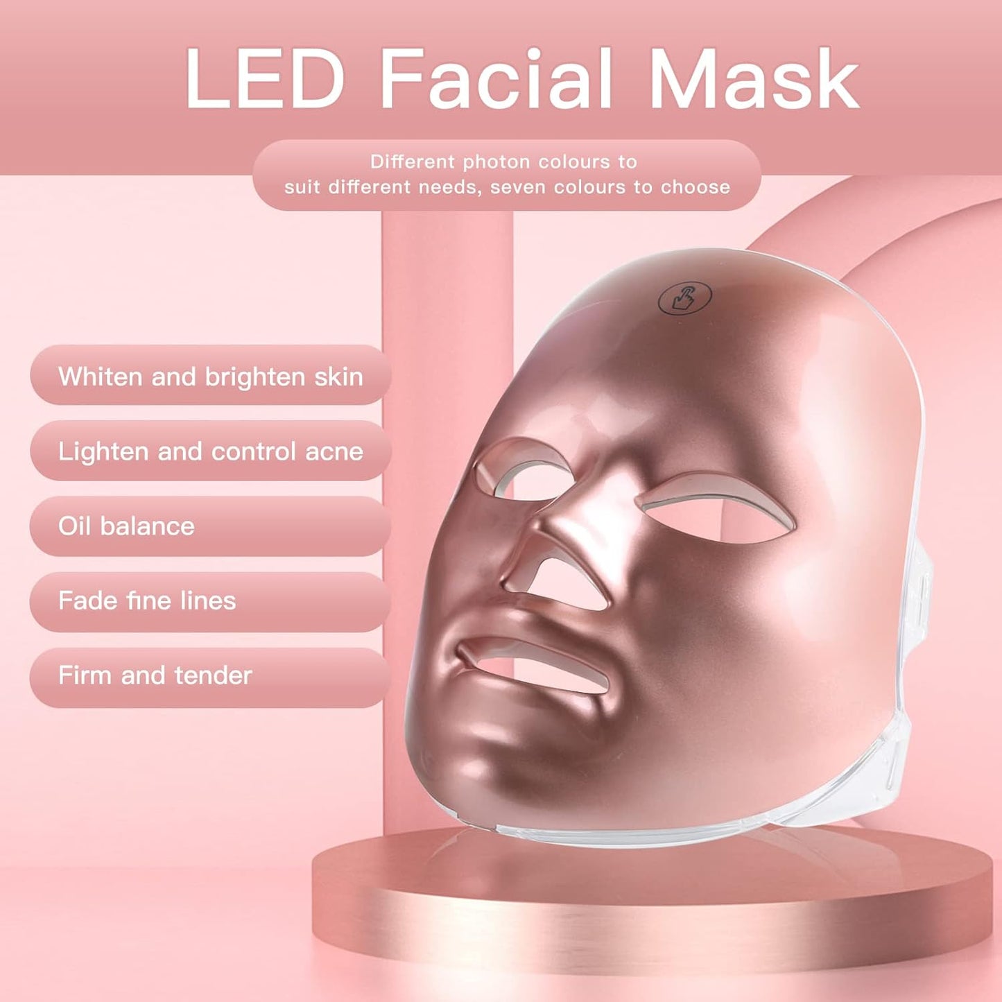 LED Face Mask, 7 Color Led Photon Facial Mask, Beauty Skin Rejuvenation Photon Therapy Light Treatment Facial Mask for Wrinkle Acne Spot Removal (Pink)