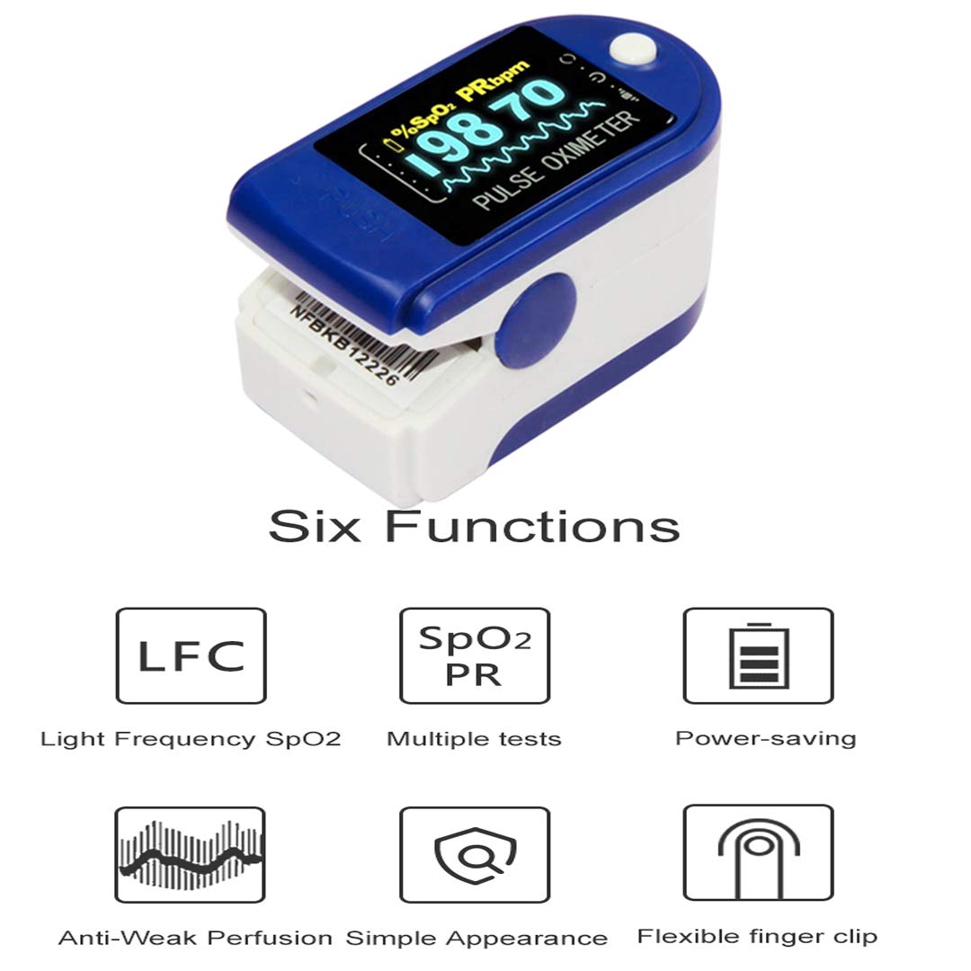 Pulse Oximeter Fingertip, Lunasea Blood Oxygen Monitor Finger Adults, Heart Rate Monitor and SpO2 Levels Oxygen Meter, Portable Pulse Oxymetre, Pulse Rate (PR), Lanyard Included