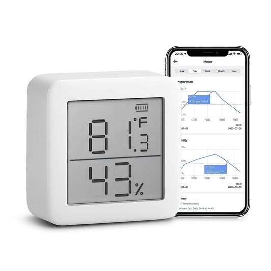 SwitchBot Room Thermometer Hygrometer Indoor, Bluetooth Digital Temperature Humidity Sensor with Smart Alert & Data Storage, LCD Screen Digital Thermometer for Room Temperature