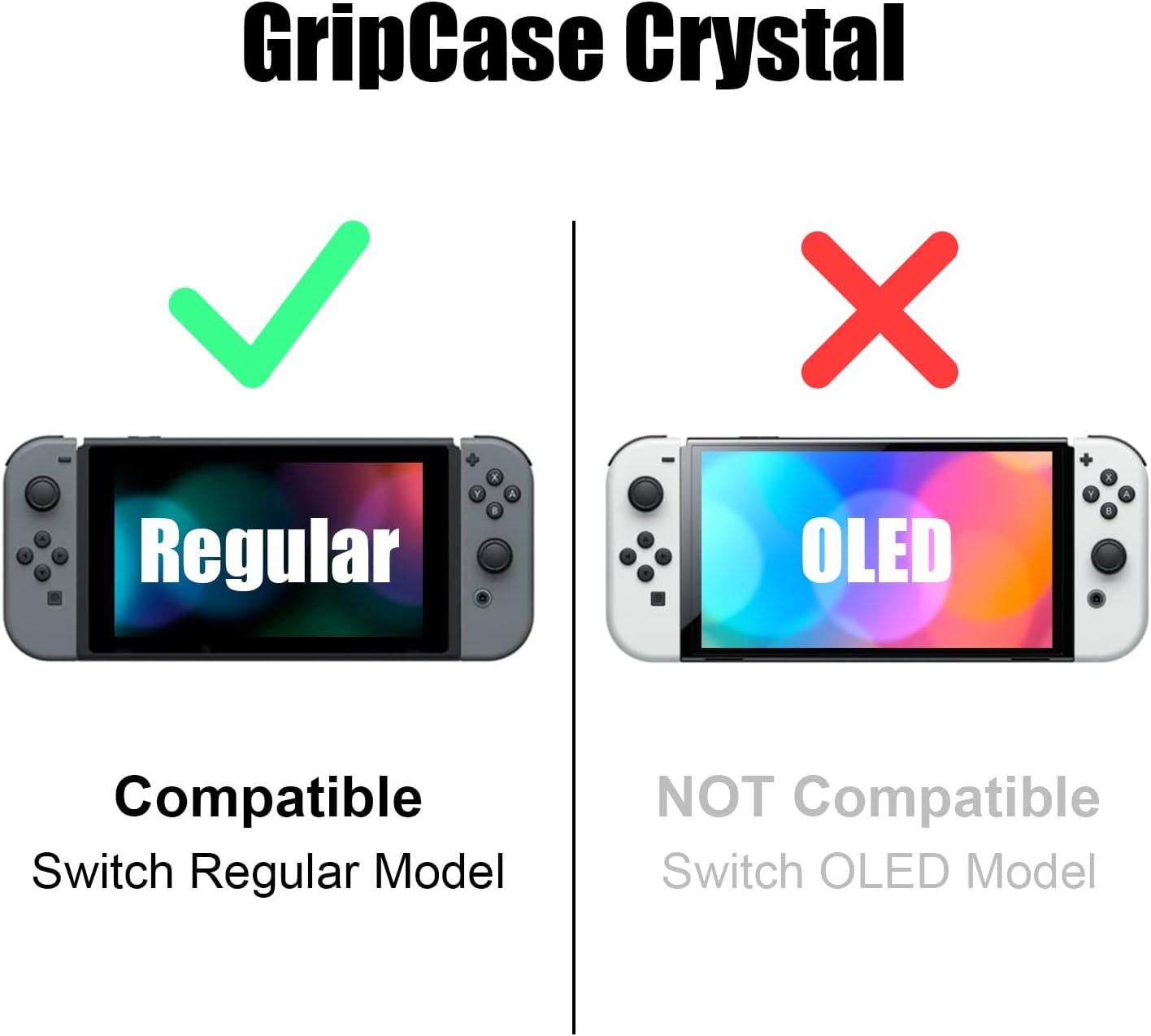 Skull & Co. GripCase Crystal Bundle: A Dockable Transparent Protective Cover Case with Replaceable Grips [to fit All Hands Sizes] for Nintendo Switch -Neon Red & Blue