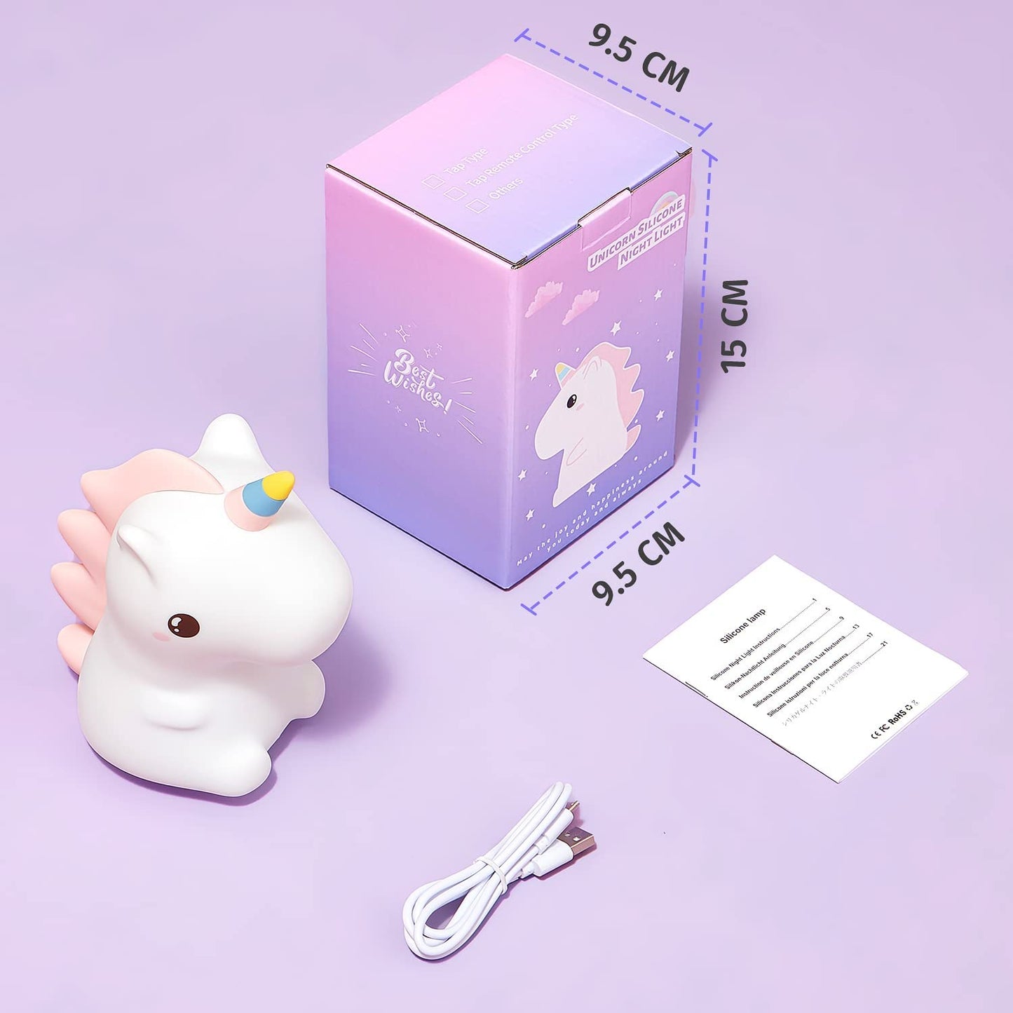 One Fire Unicorn Night Light Children, 16 Colours Kawaii Night Light Baby LED Bedside Lamp Baby Room, Silicone Nursing Light Dimmable Touch for Unicorn Gifts for Girls, Cute Night Lamp Children's Room