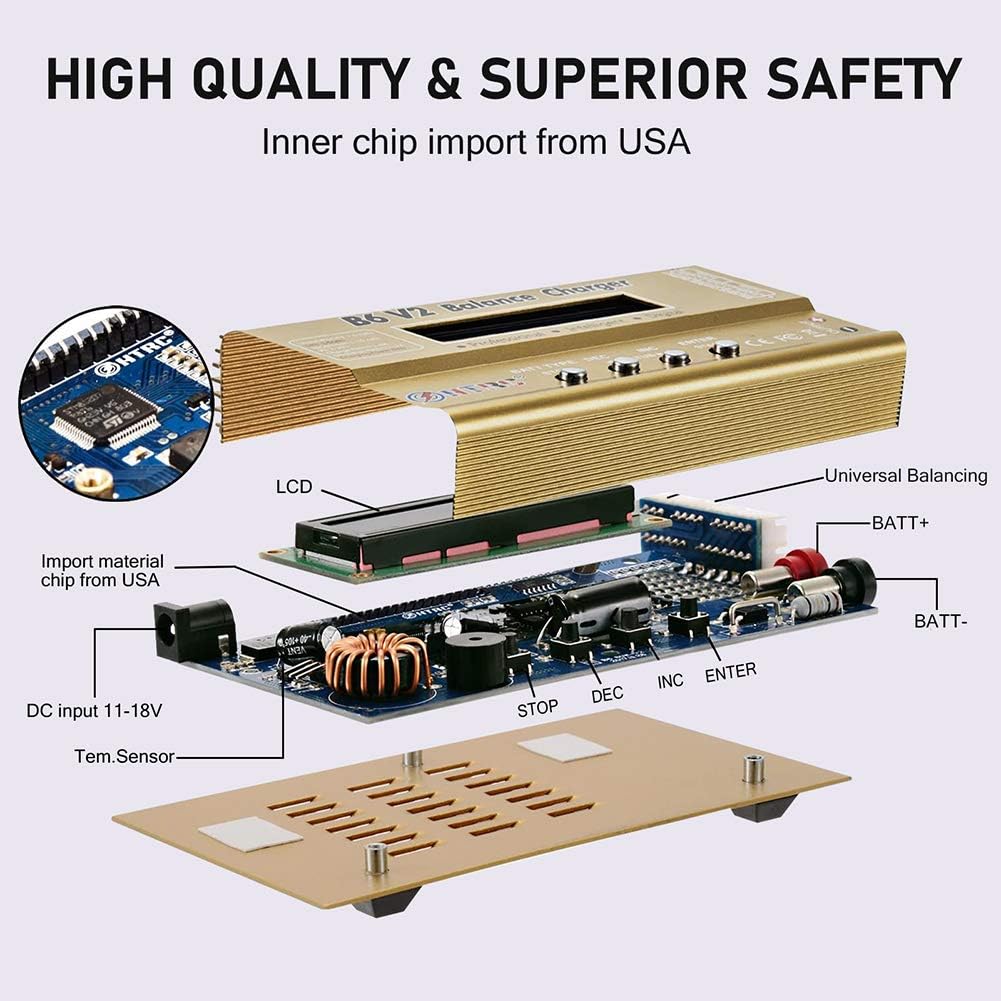 HTRC B6V2 80W LiPo Battery Charger Balance Fast Charger Discharger Digital Battery Pack Charger for 1S-6S LiPo/LiHV/Life/Li-ion 1S-15S NiCD NiMH 2-20V PB Smart Battery RC Car