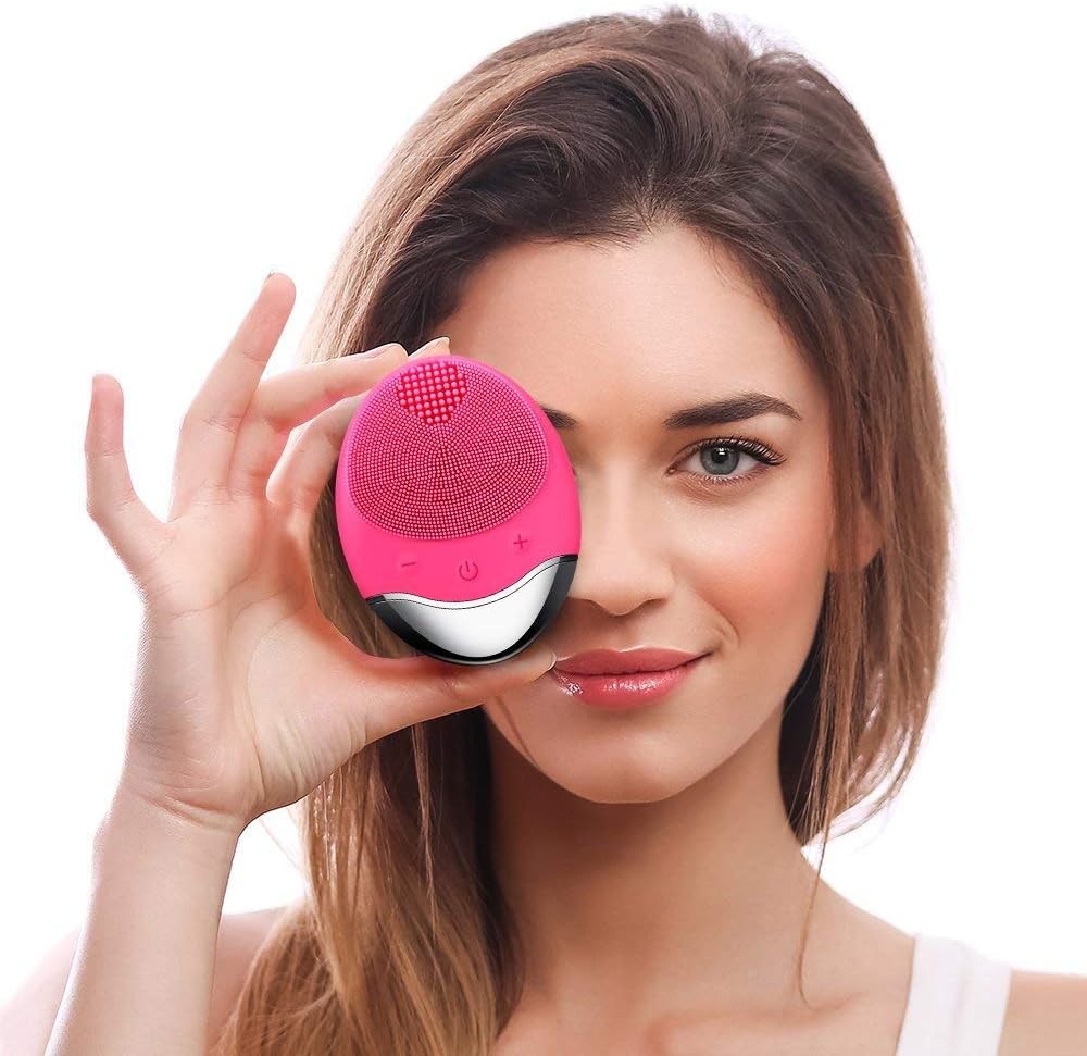 Sonic Silicone Facial Cleansing Brush - Electric Face cleaner Scrubber Massager for Gentle Exfoliating, Deep Cleanse, Skin Care - IPX7 Waterproof and Rechargeable (Pink)