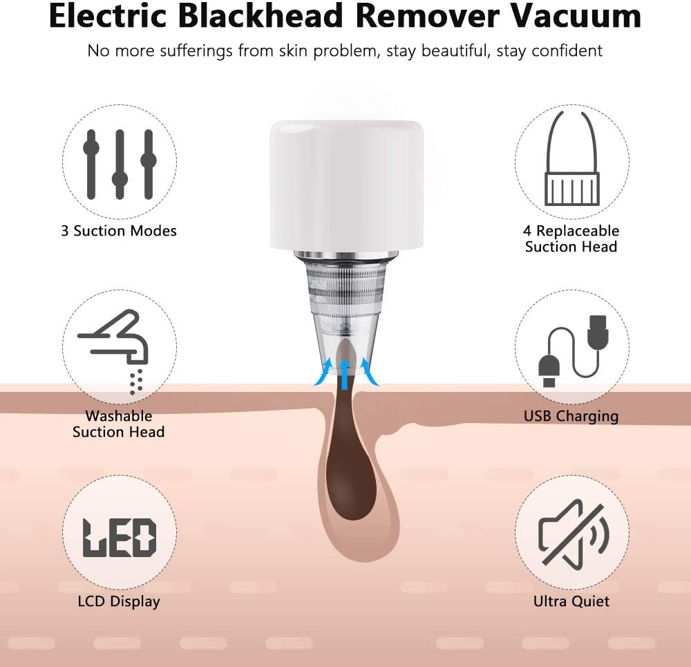 Blackhead Remover DIOZO Professional Pore Vacuum Rechargeable Blackhead Remover Vacuum Pore Cleaner with 3 Adjustable Suction Power 4 Replacement Probes for Removing Blackhead,Spot,Acne