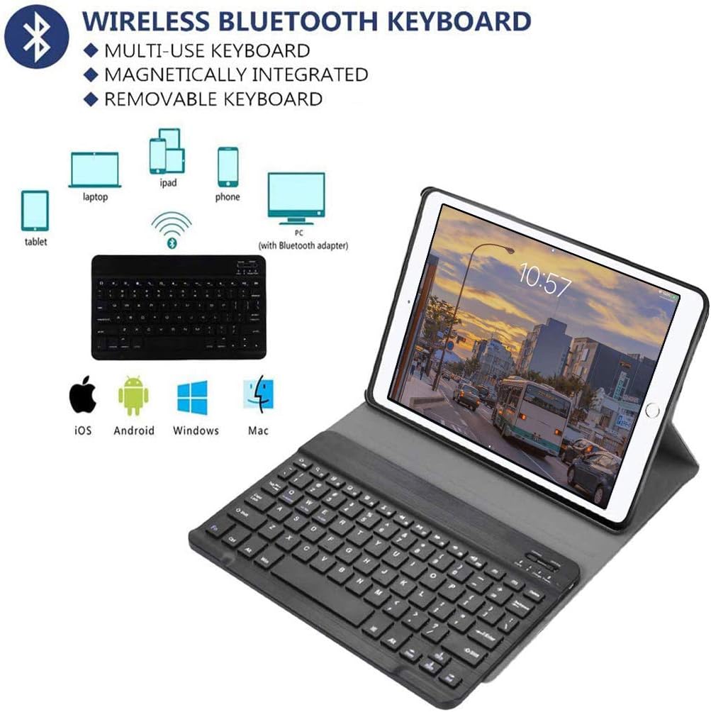 Upworld Keyboard Case for iPad 10.2 Inch 8th Gen(2020)/7th Gen(2019), Ultra-Slim Lightweight Front Support Stand PU Cover,with Magnetically Detachable Wireless Keyboard, Black