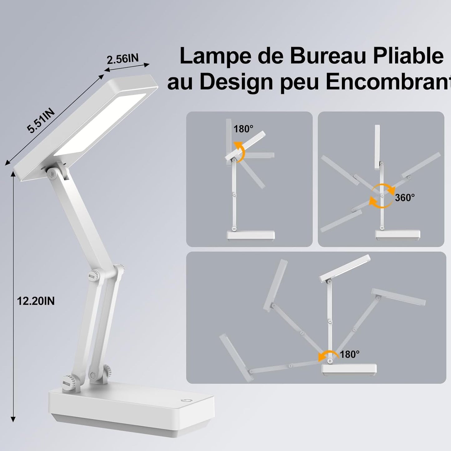 Desk Lamp, Wireless Table Lamp, Portable & Foldable Lamp, Bedside Lamp with 3 Brightness & Dimmable, Rechargeable LED Lamp, 2400 mAh for Bedroom, Reading, Office