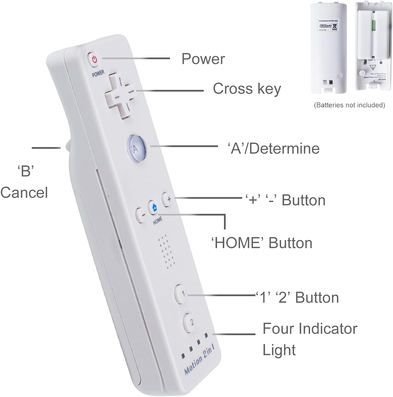 2 Pack Wii Remote Controller with Motion Plus, Wireless Controller for Nintendo Wii and Wii U, with Silicone Case and Wrist Strap, No Nunchucks