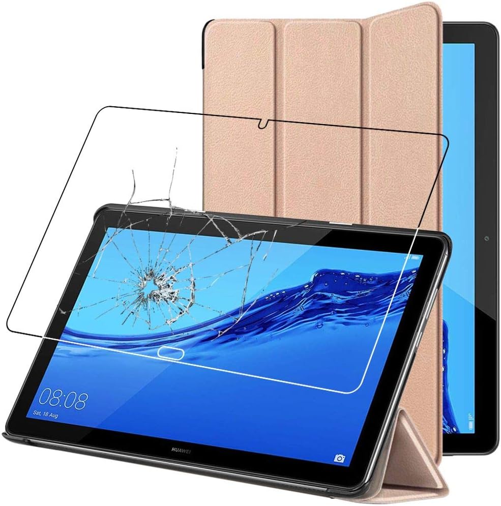 ebestStar - for Huawei MediaPad M5 Lite 10.1 Case Tablet 10.1, Smart Cover Magnetic Flip Protection, PU Leather, Gold + Glass Screen Protector