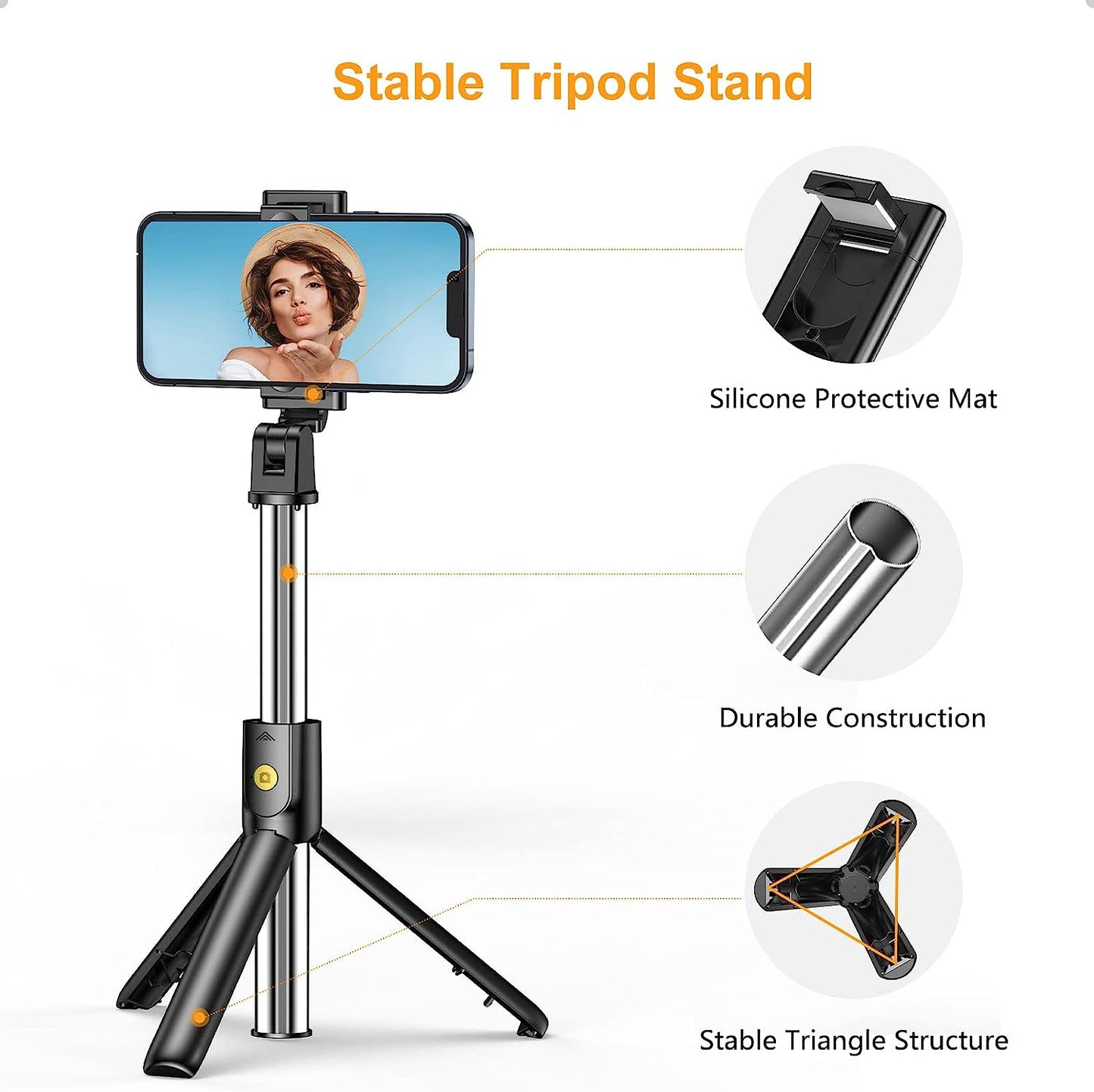 Gritin Selfie Stick, 3 in 1 Bluetooth Selfie Stick Tripod, Extendable and Portable Selfie Stick with Detachable Wireless Remote & Stable Tripod Stand, Compatible with iPhone/Galaxy/Huawei, etc.