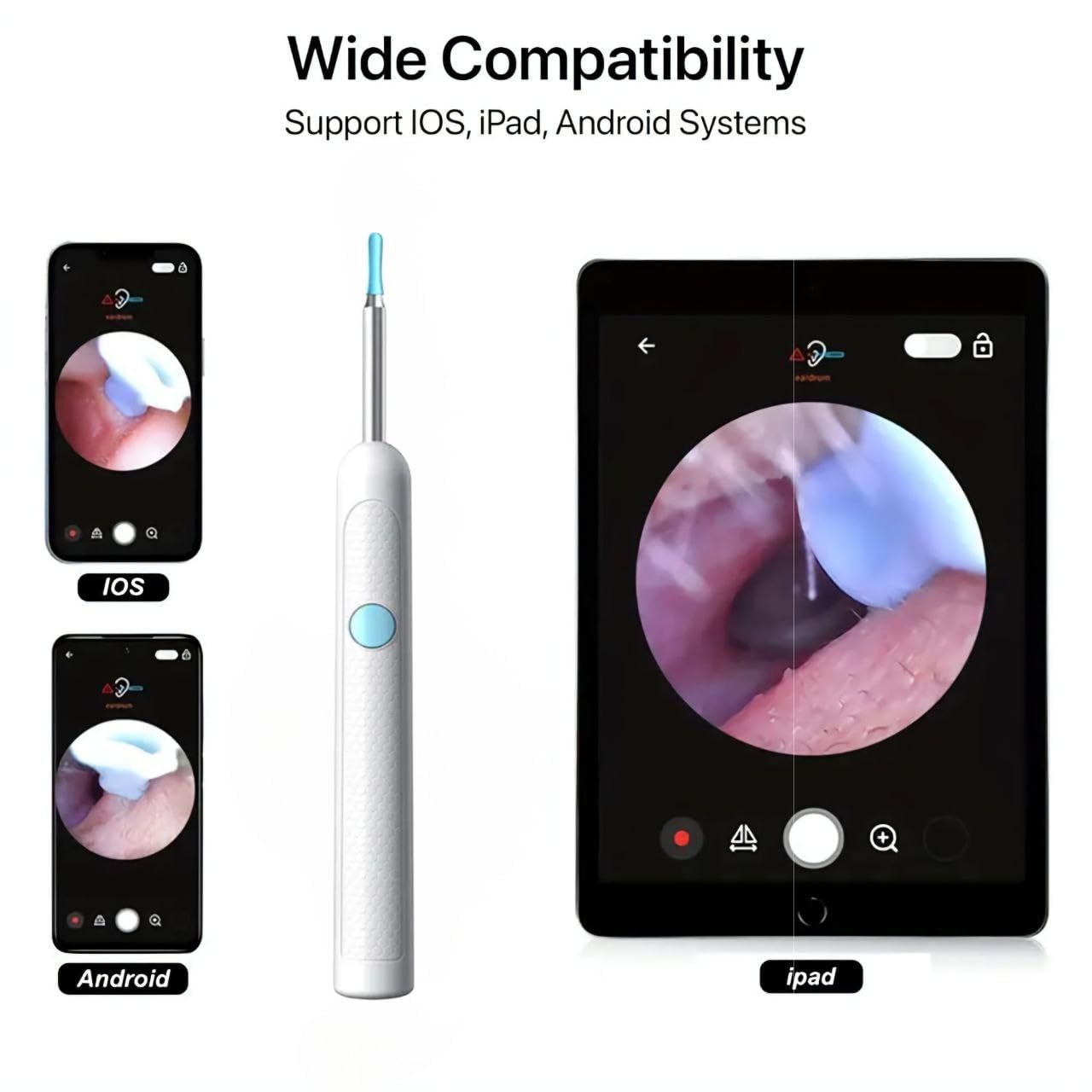 Ear wax cleaner tool kit with 1080P camera WIFI & LED Light Rechargeable portable Baby Children adults gift gadget for IOS & Android (multicolour)