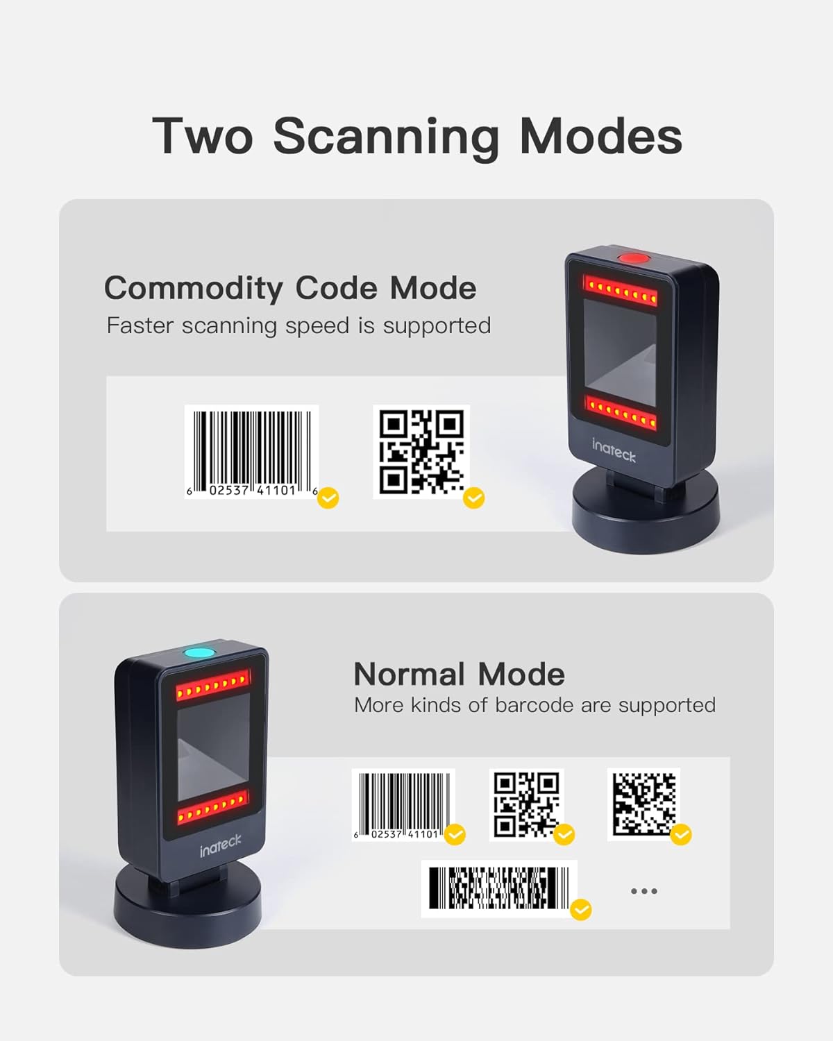 Inateck Barcode Scanner, 1D/2D Imager, Presentation Scanner,Corded and Omni-Directional, BCST-81