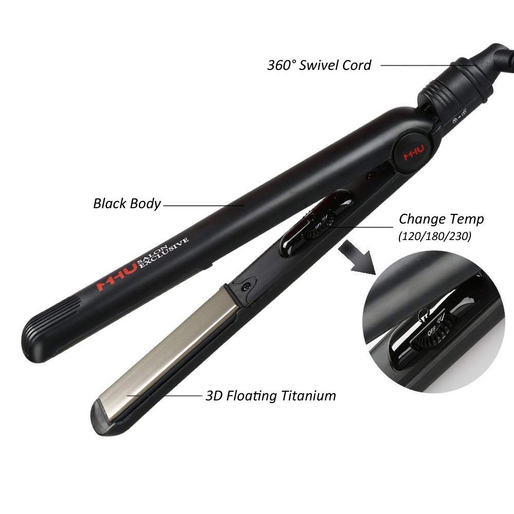 Like A New MHU Flat Iron 1 Inch Professional Travel Portable Negative Ions Protect Hair, Hair Straightener&Curler Anti frizz Dual Voltage Salon Floating Titanium Plate, Hair Iron, Fast Heat Adjustable Temp Black