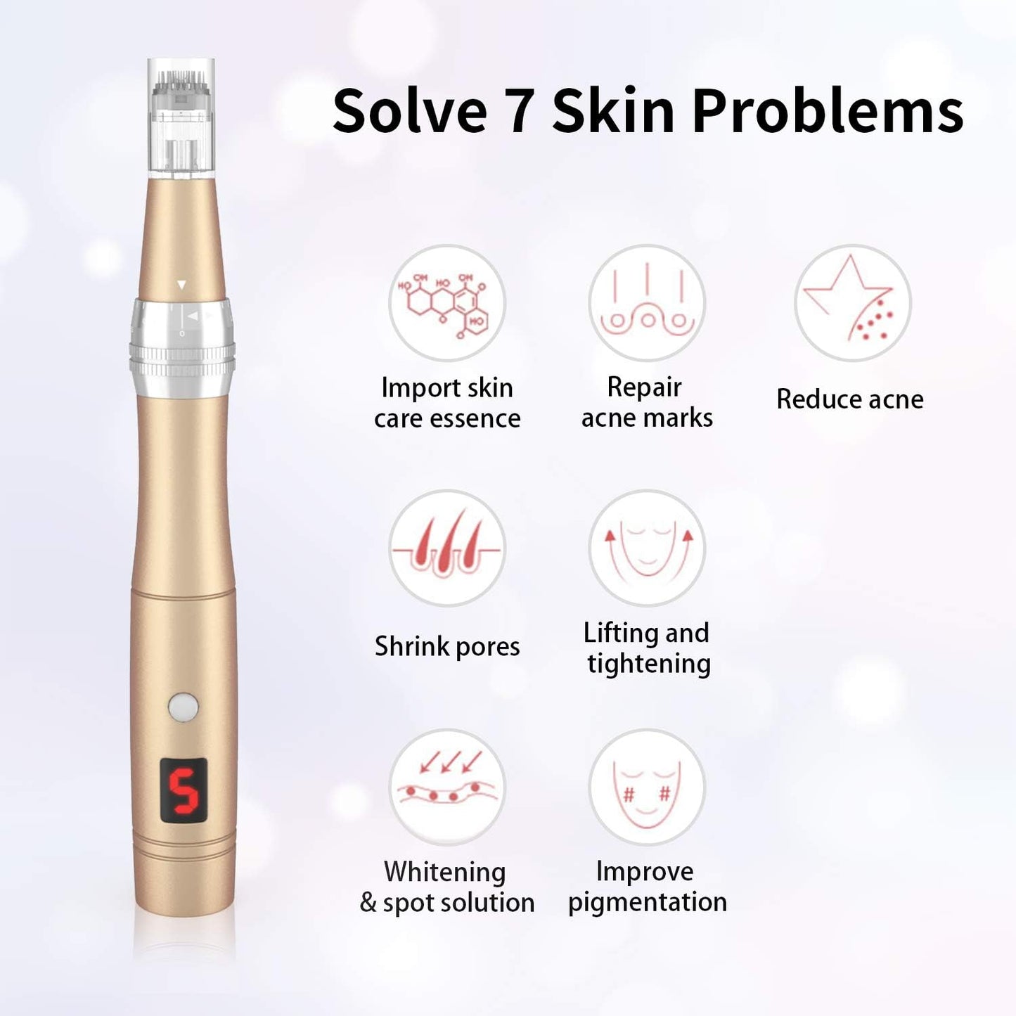 Beautlinks Electric Microneedling Pen 0-2.5 mm with 4 LED Lights and 6 Levels, Microneedle Skin Repair Tool for Face Skin Rejuvenation, Anti Acne, Anti Wrinkle (incl. 4 Needle Cartridges)