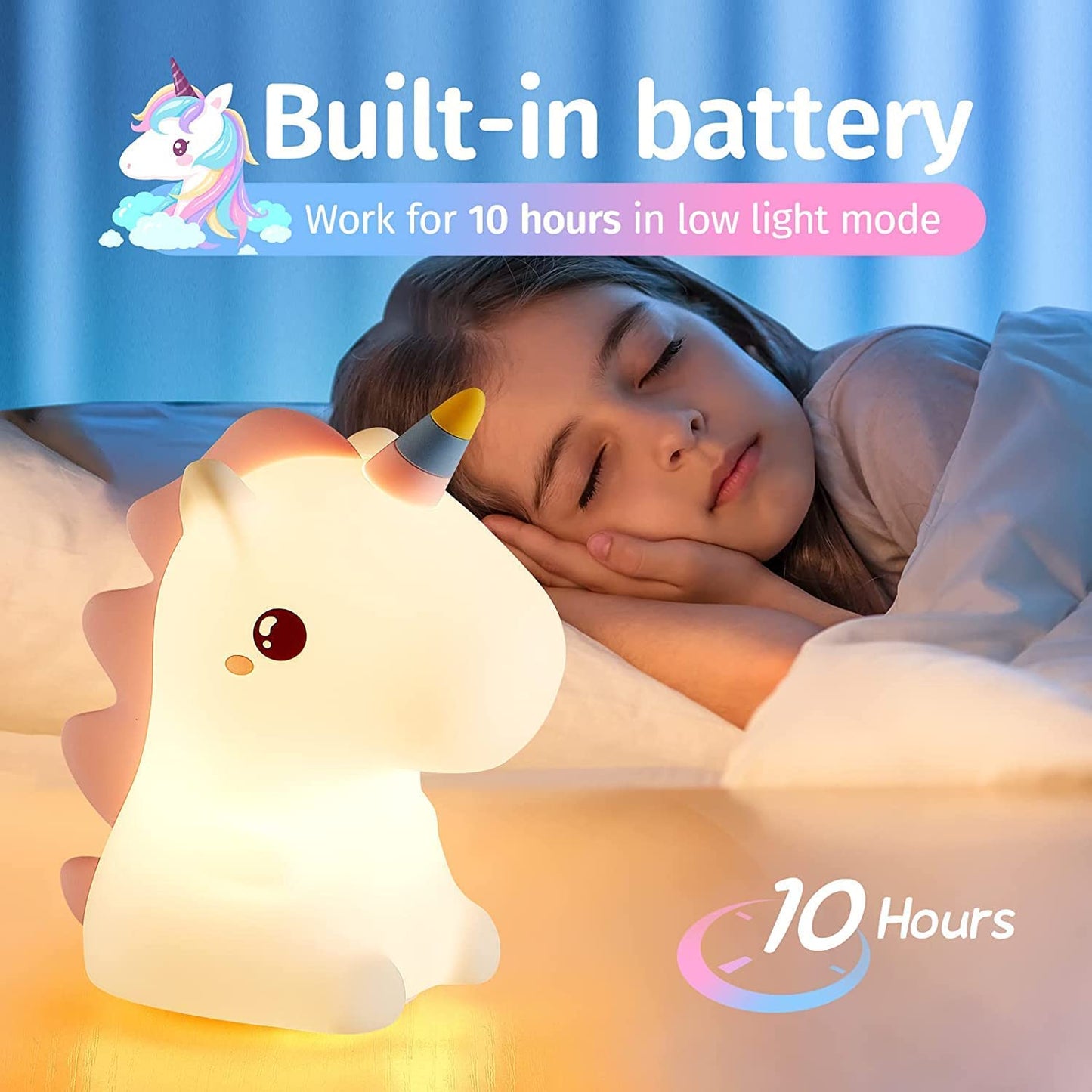 One Fire Unicorn Night Light Children, 16 Colours Kawaii Night Light Baby LED Bedside Lamp Baby Room, Silicone Nursing Light Dimmable Touch for Unicorn Gifts for Girls, Cute Night Lamp Children's Room