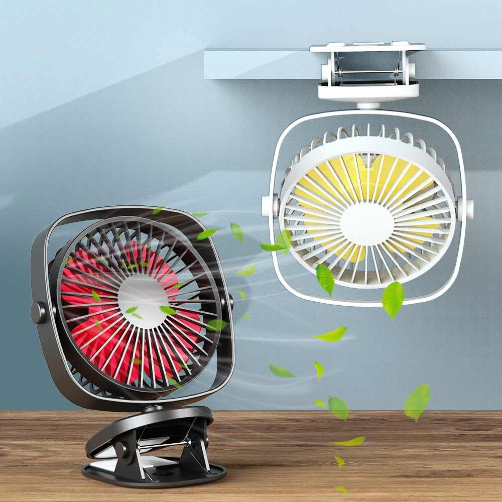 VersionTECH. Clip on Fan,Small Desk Fan Portable Mini Fan for Bedroom Baby Stroller Fan USB Personal Rechargeable Battery Operated Table Cooling Fan for Home Office Indoor Outdoor Travel Camping-Black