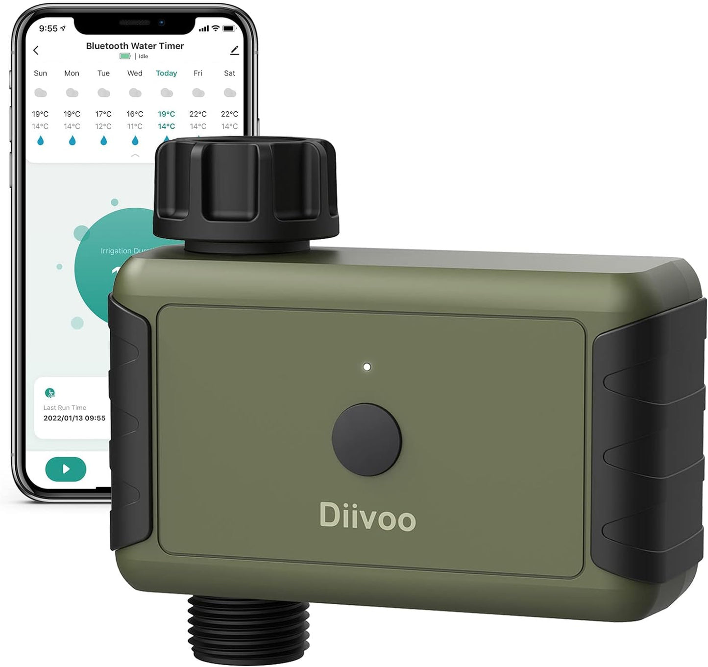 DIIVOO Bluetooth Water Timer for Garden Hose, Diivoo Smart Sprinkler Irrigation Timer with Timing, Frequency, Duration and Rain Delay for Outdoor Garden Lawn Pool Watering