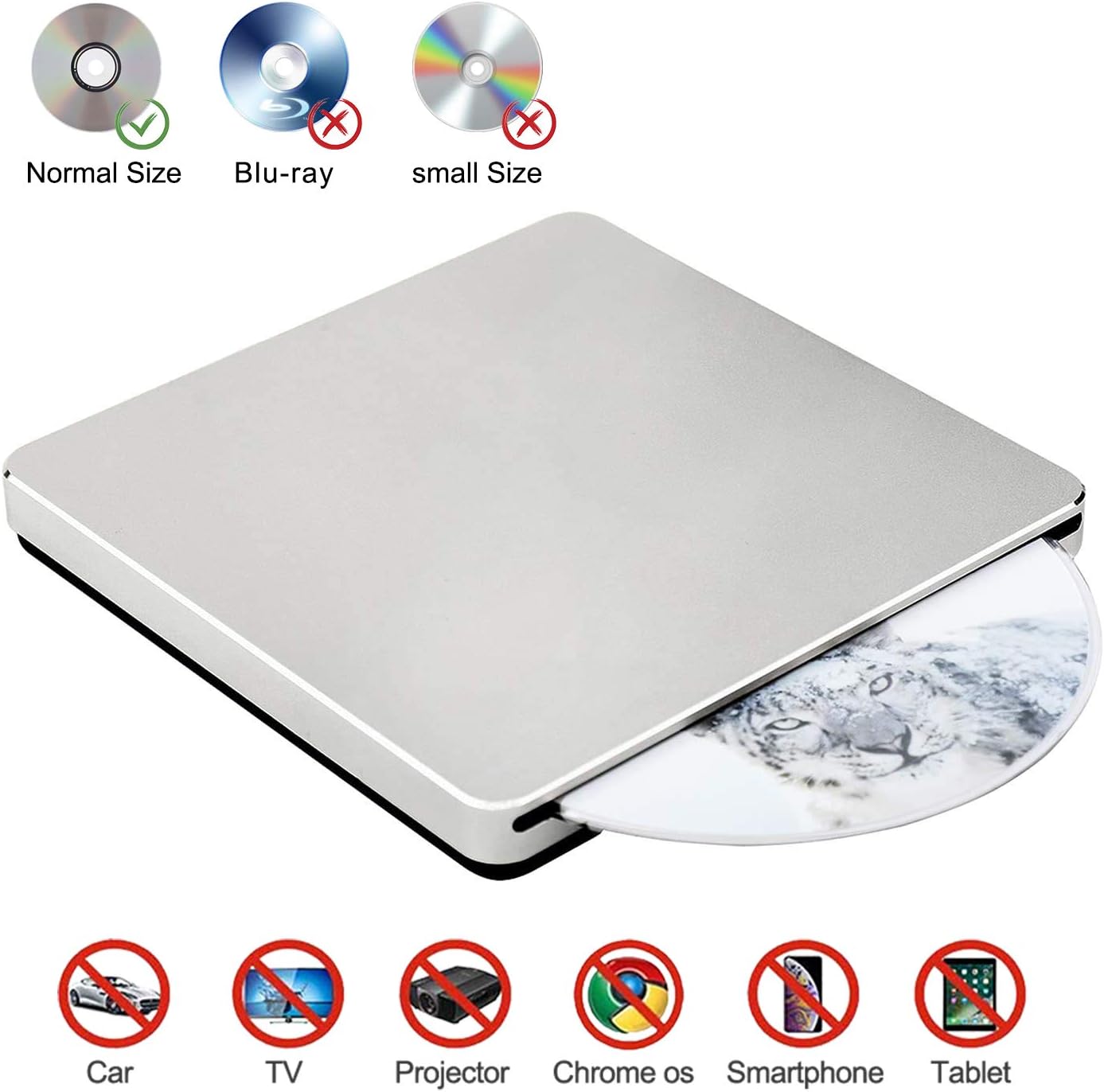 Guamar External CD DVD Drive USB 3.0/USB C Slot-in Burner Player for Laptop Mac Windows 10/7/8 PC | High Speed, Easy to Use