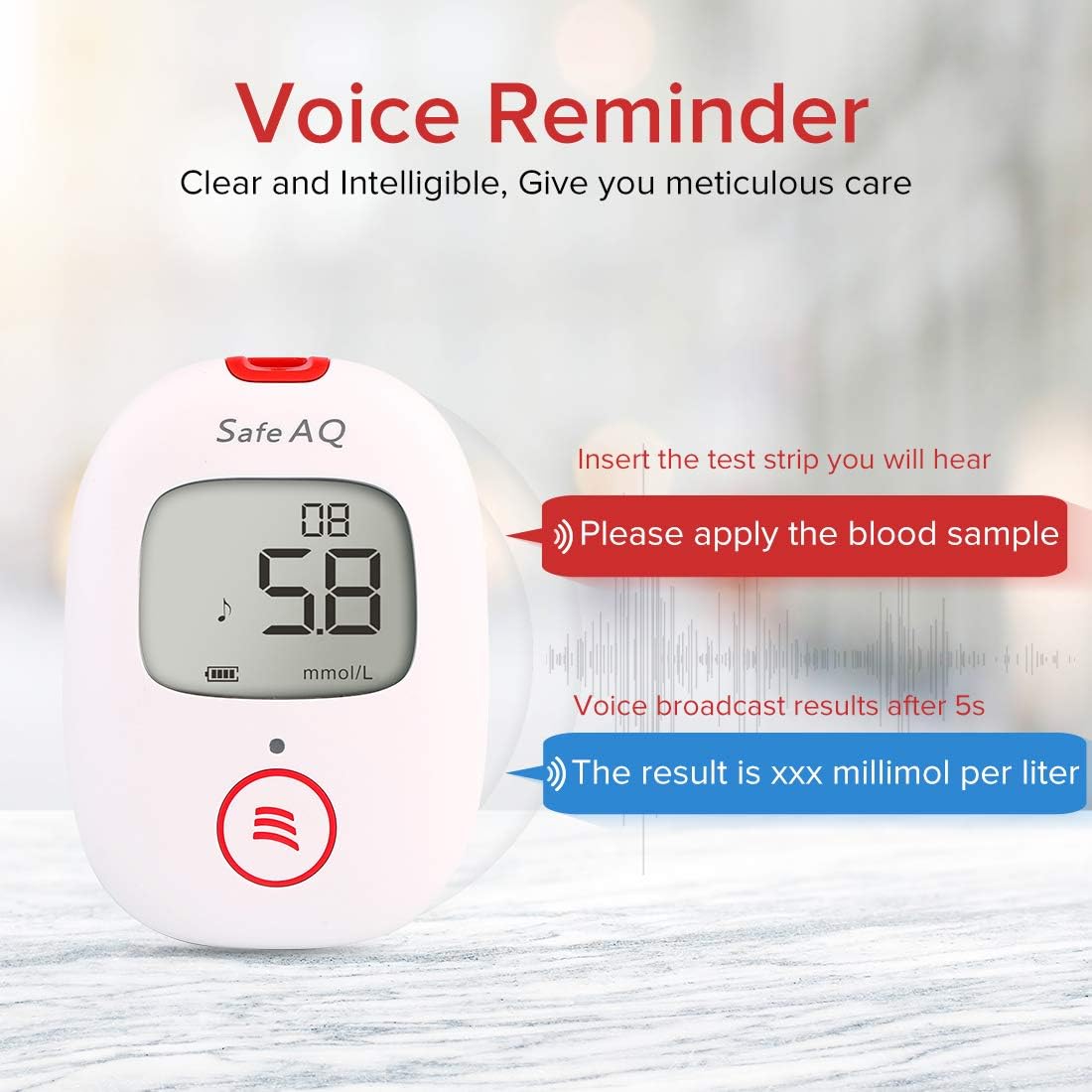 sinocare Blood Sugar Monitor, Diabetes Testing Kit with Voice Reminder and Light Warning Blood Glucose Monitor with Test Strips x 25 and Lancet x 25 & Case, Safe AQ Voice Glucometer -in mmol/L