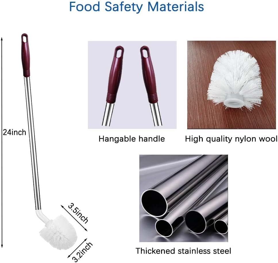 Stainless Steel Water Bottle Cleaning Brush, Long Bottle Brush, 360° Spherical Brush Head, Non-Slip Handle, 20L Water Bottle Brush and Gallon Water Jug Brush