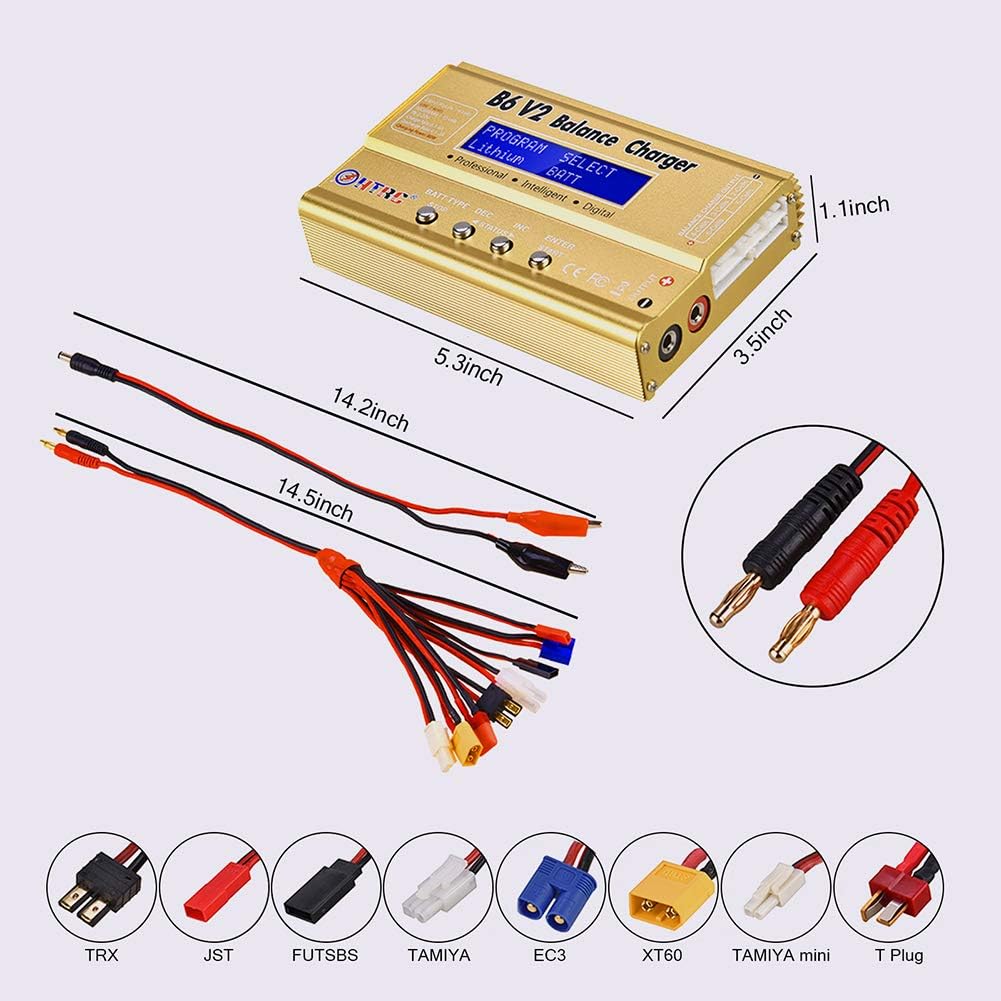 HTRC imax b6v2 80W LiPo چارجر LCD بیلنس ڈسچارجر 6A Lipo Li-ion LiFe NiCd NiMH LiHV PB اسمارٹ بیٹری + 15V6A اڈاپٹر کے لیے 