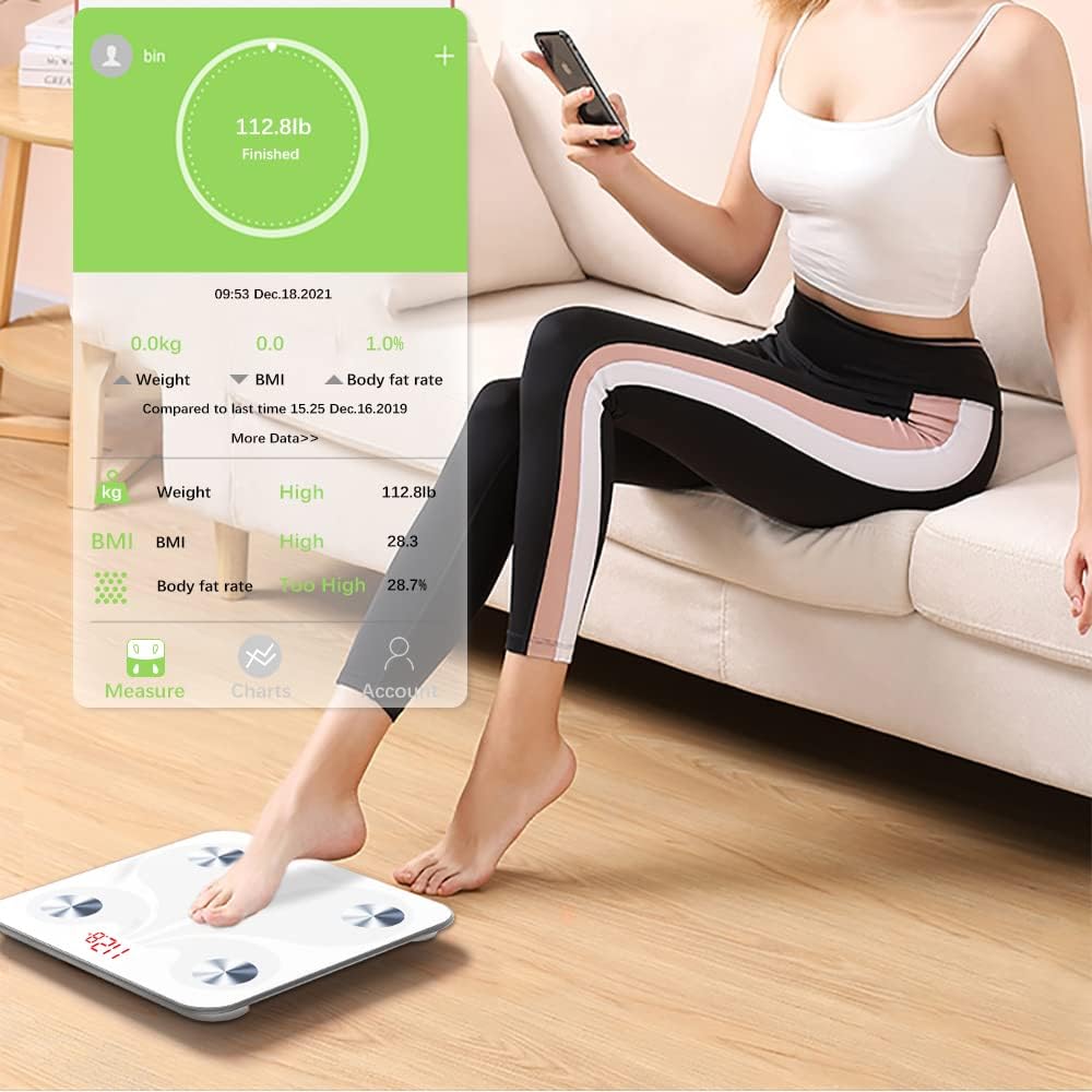 Body Fat Scale, USB Rechargeable Digital Weight Bathroom Scales, CHWARES Smart BMI Scale with 13 Body Data, Electronic Scale for Body Weight with Bluetooth, 400lbs, Digital Bathroom Weight Scale white