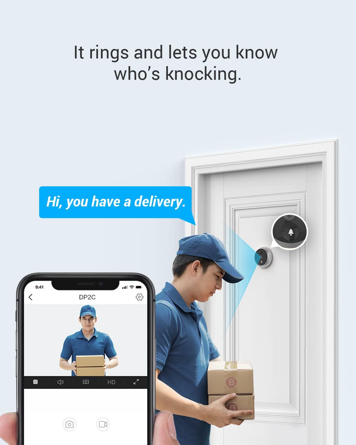 EZVIZ DP2C Door Bell Peephole Camera - 1080P Video, 4.3" Color Screen, Wireless Front Door Camera with Built-in Chime, Rechargeable Battery, Two-Way Talk, PIR Motion Detection, Metal Housing, Cloud/SD 256GB