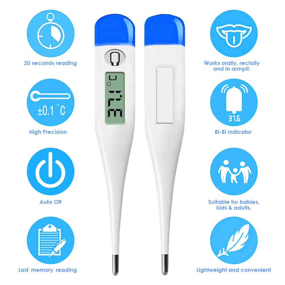 HK-901 | Digital Thermometer | Accurate, Fast, Easy to Read Digital Body Thermometers Adult Medical Digital LCD Temporal Thermometer Oral, Rectal, Underarm Thermometer Waterproof Basal Thermometer for Adults, Baby or Kids or Pets