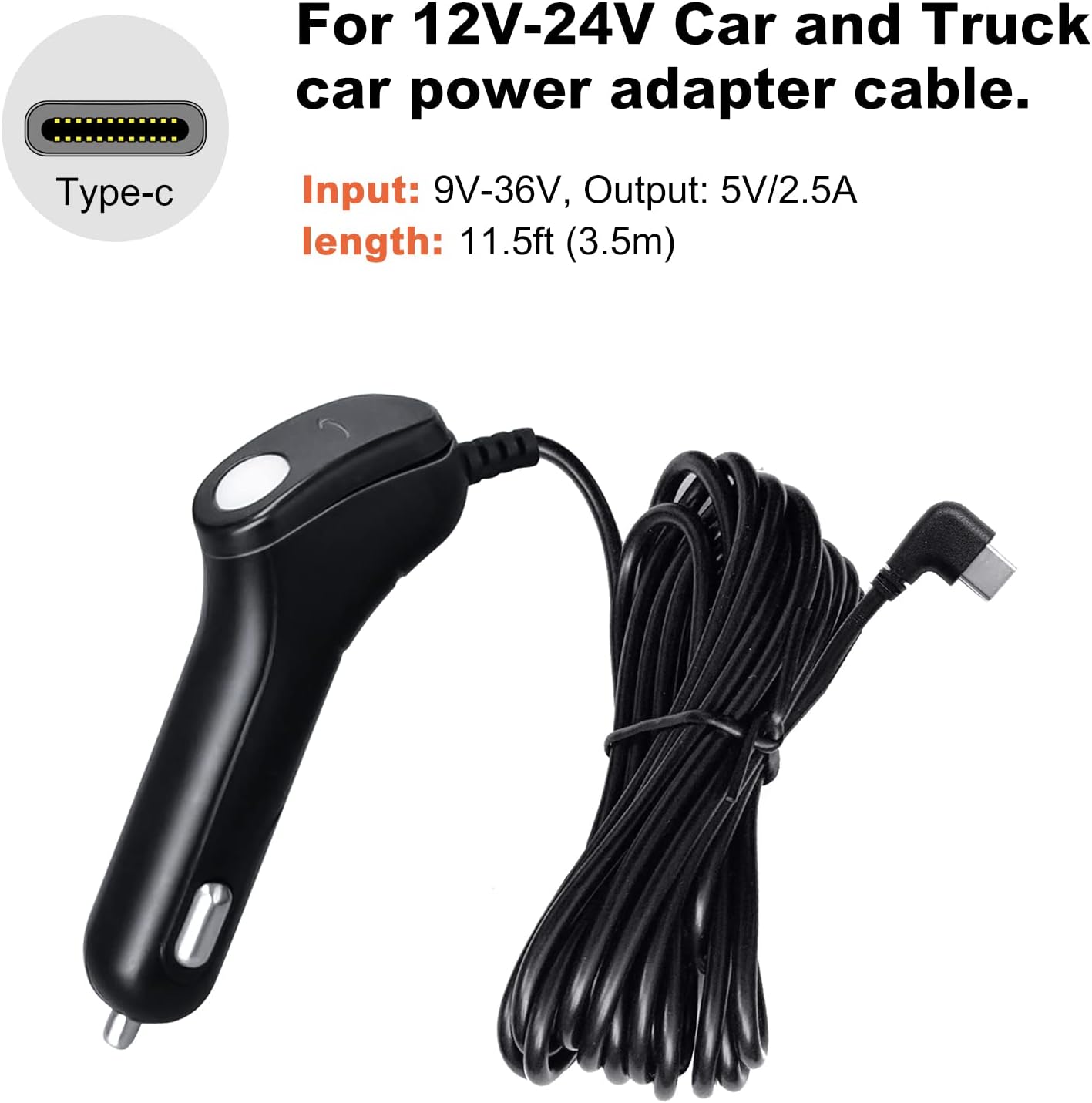 Car Camera Charger Mini USB, With Hidden USB Port Car Charger with 11.5ft,Compatible with All Mini Usb Port Dash Cam, GPS Navigator,Android Devices.