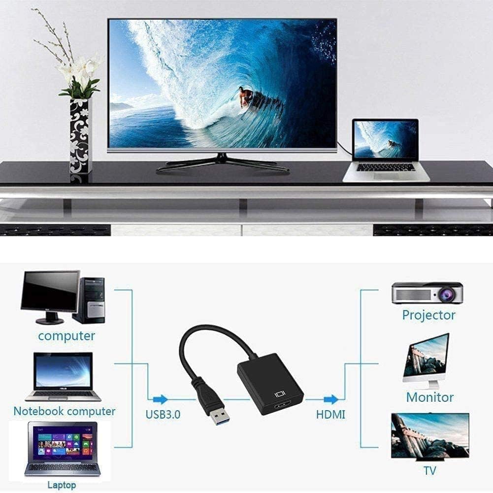 YMYH USB 3.0 to HDMI Adapter, 1080P Full HD USB to HDMI Adapter Video Audio Multi-Display Converter Adaptor for PC Laptop Projector HDTV Compatible with Windows XP 10/8.1/8/7