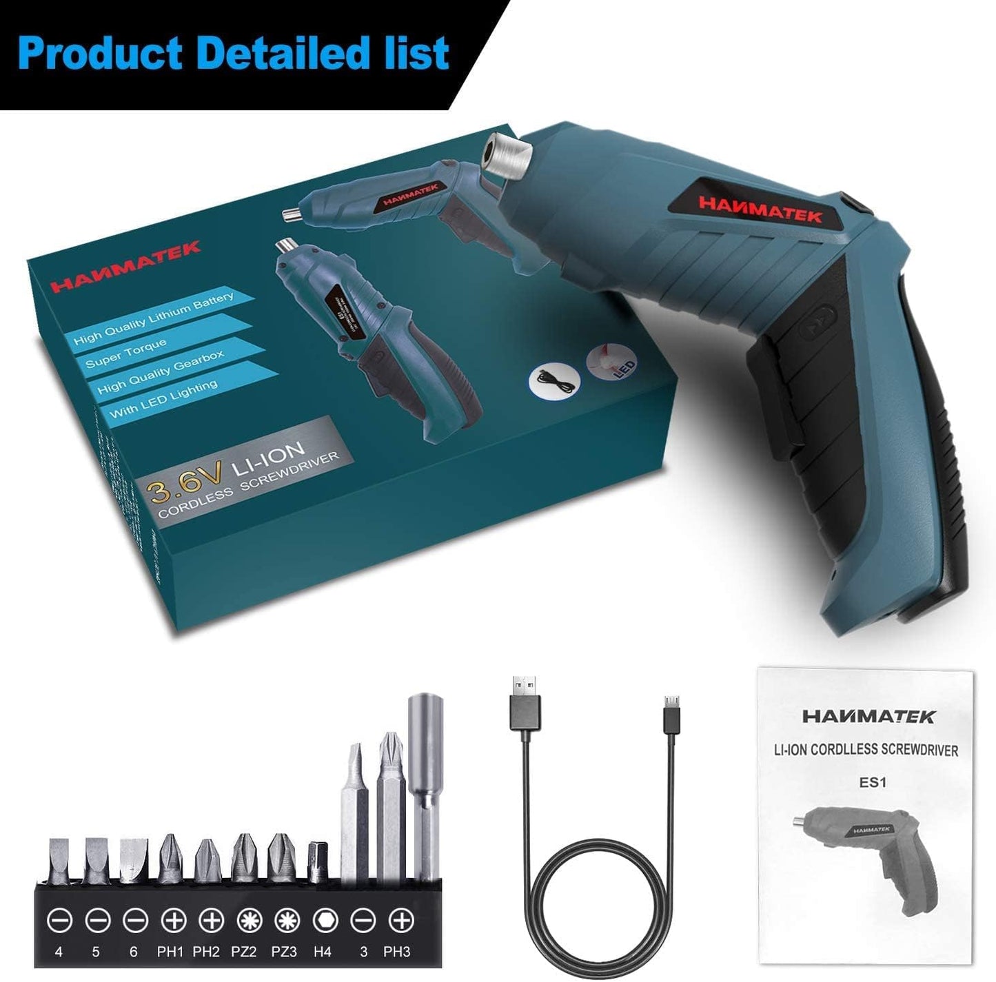 HANMATEK Rechargable Cordless Screwdriver Kits with straight and pistol style Powerful Electric Screwdriver Small Screw Guns