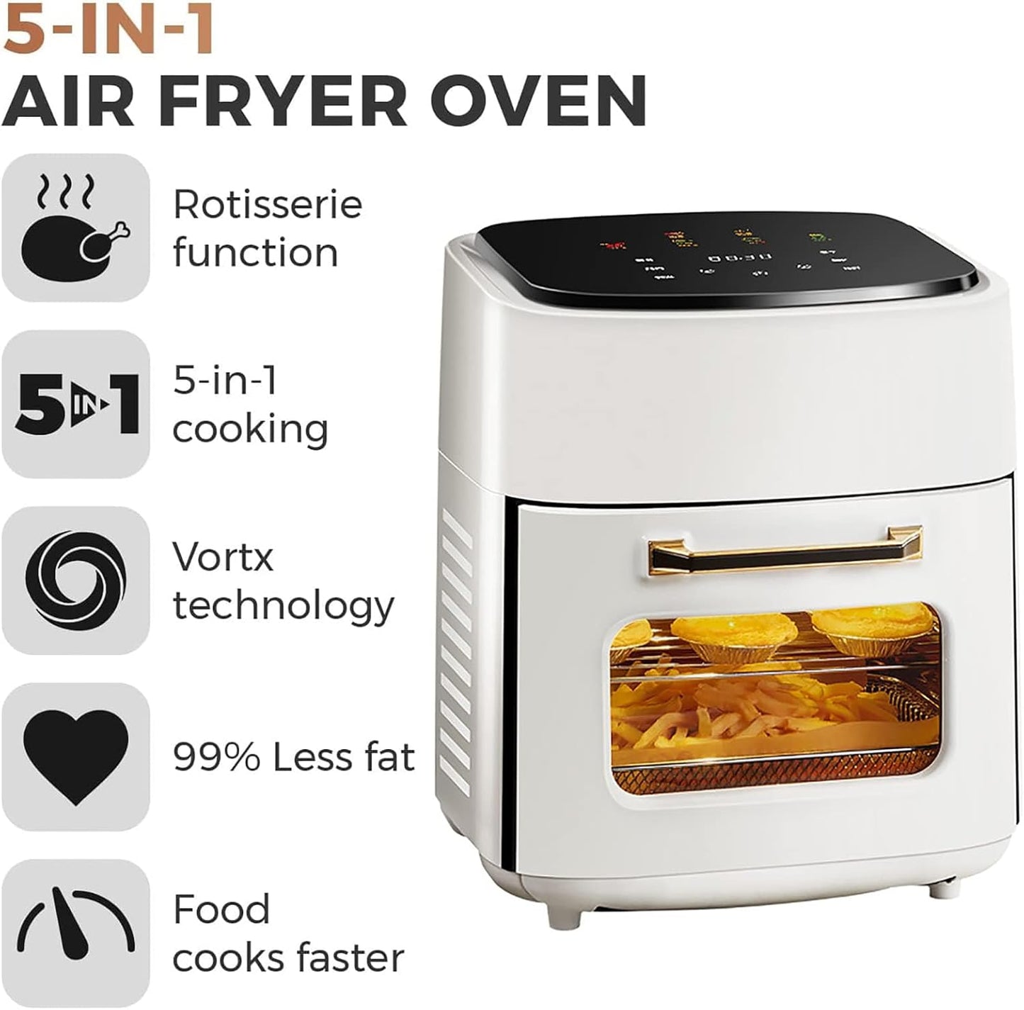 15L Digital Air Fryer Oven With Rapid Air Circulation Oil Free LED Screen Nonstick Basket 60-Minute Timer&Temperature 1400W Black (Color : White)