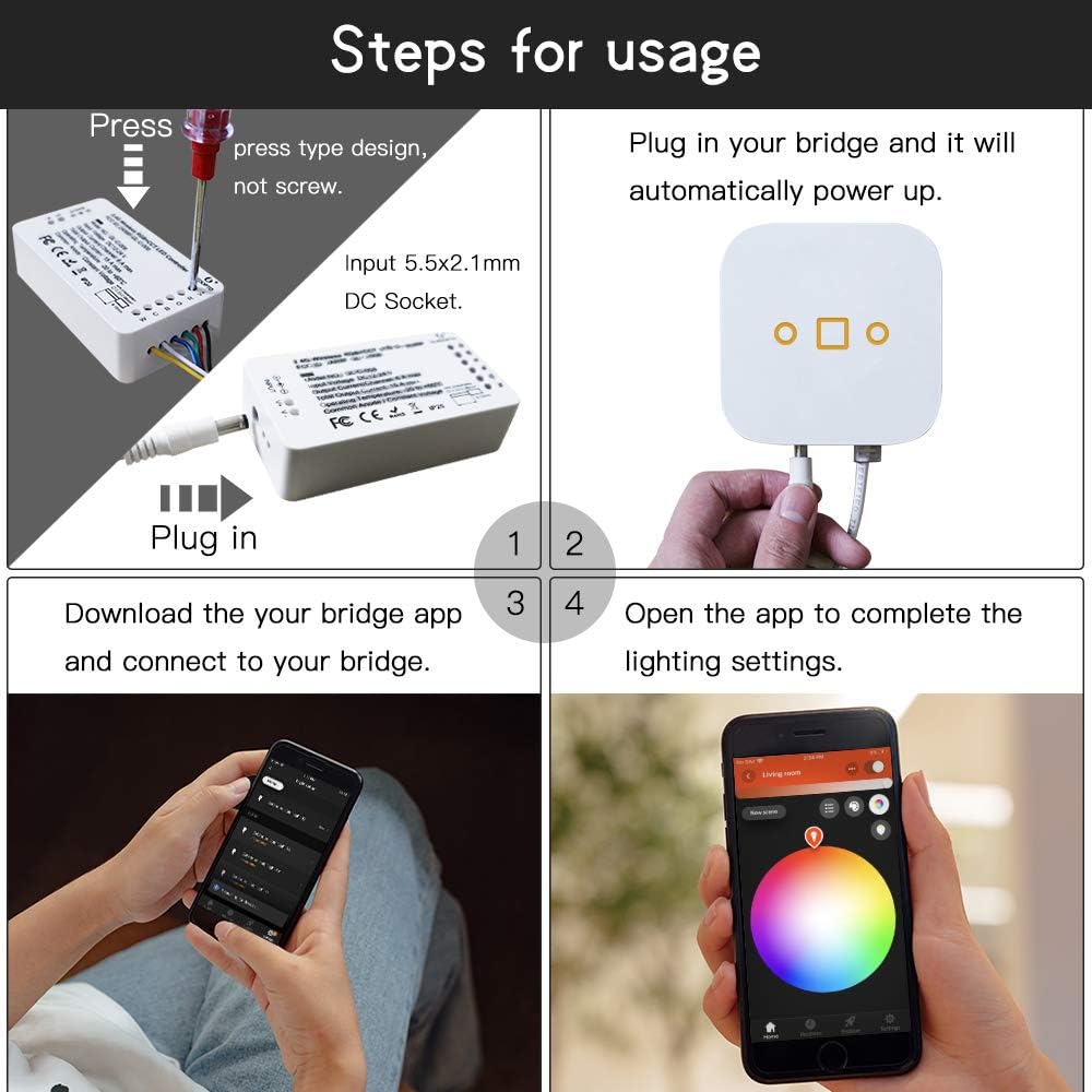 Gledopto RGBW Zigbee Controller Plus Version LED Strip Controller Smart Dimmer Compatible with Alexa,Philips Hue,Google Home and Many Other Zigbee Certified hubs, for DC12-24V LED Strip Lights