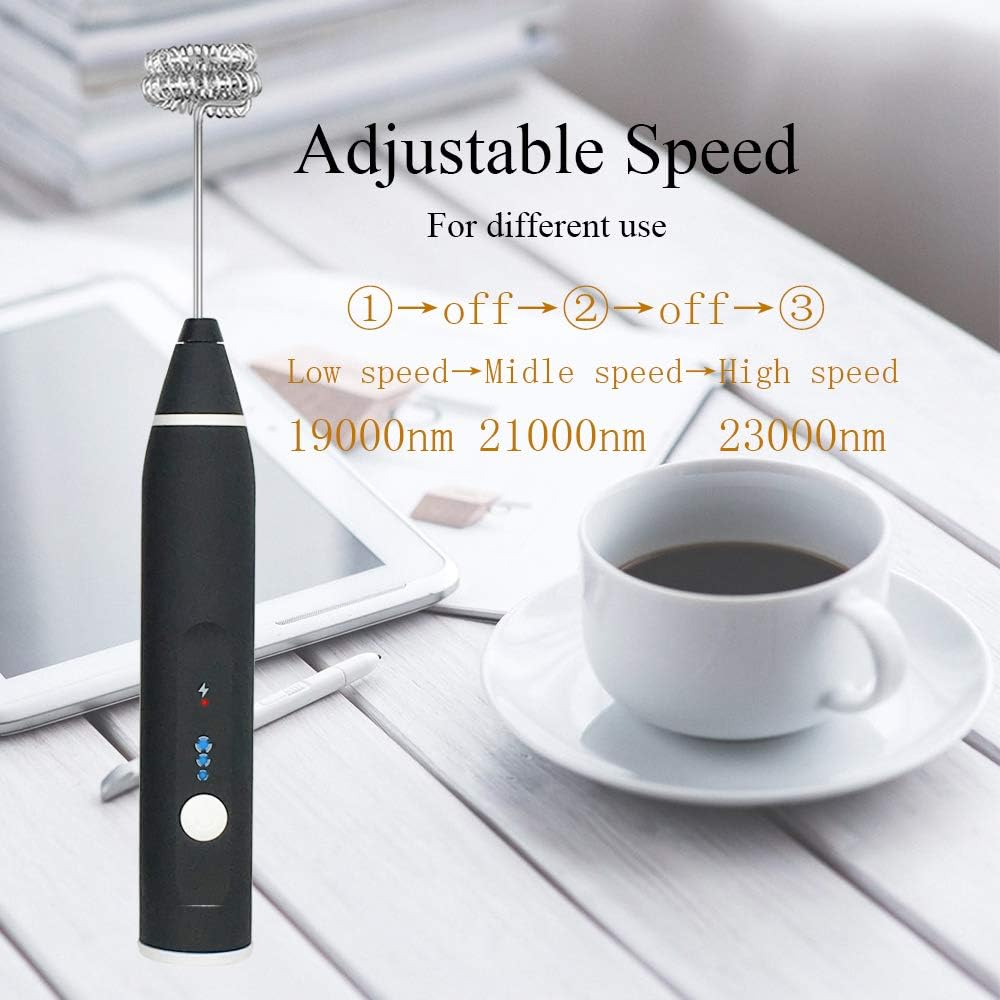 Rechargeable Coffee Beater Foam Maker with Double Whisk, Upgraded 3 Speeds Frother Handheld for Milk Coffee, Latte, Matcha