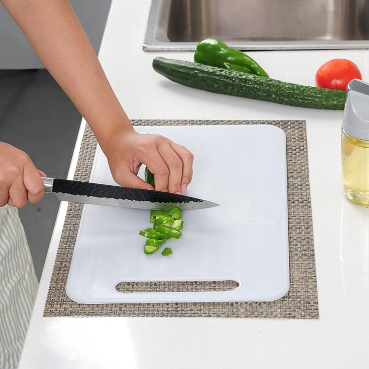 Cutting Board Plastic with Easy-Grip Handles – BPA-Free, Food Safe PP, Dishwasher Safe, Thick & Durable Chopping Board for Kitchen Prep, White