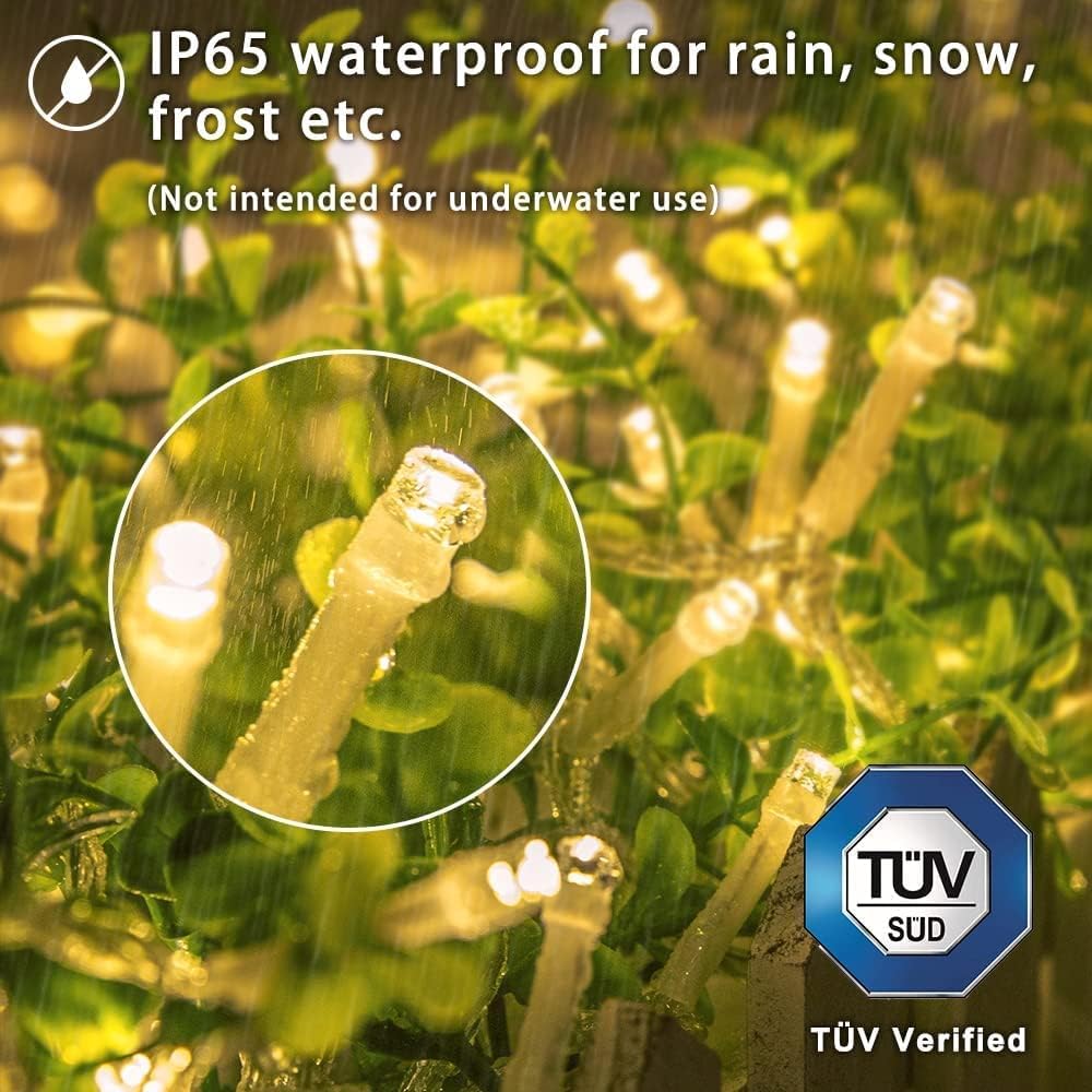 koopower 36ft 100 LED Battery Operated String Lights with Timer on IP65 Waterproof Clear String for Outdoor and Indoor Use (8 Modes, Warm White)