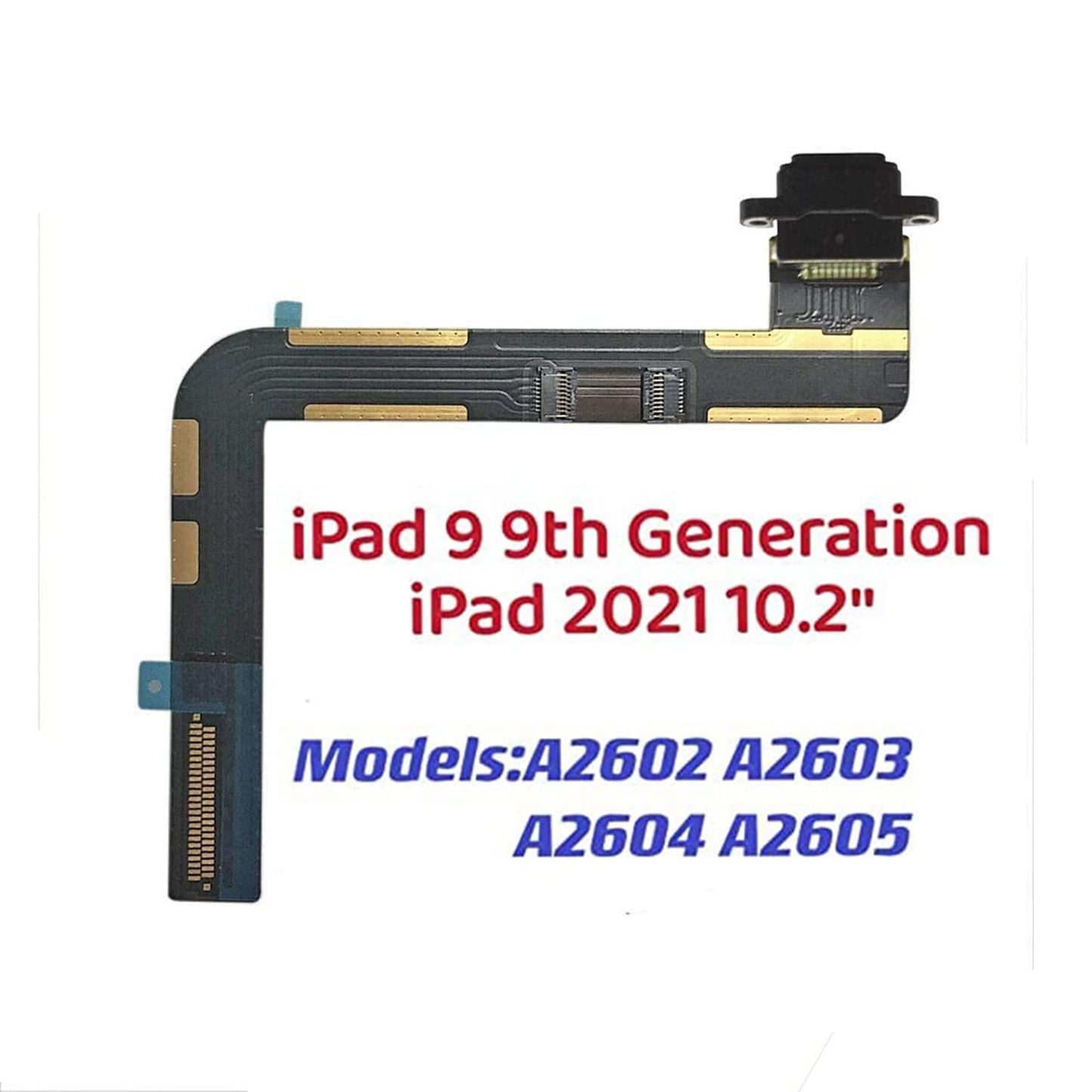 Dock Connector Replacement Compatible with iPad 9 9th Gen 2021 10.2" A2602 A2603 A2604 A2605 (Black) Charging Port Replacement Assembly Flex Cable