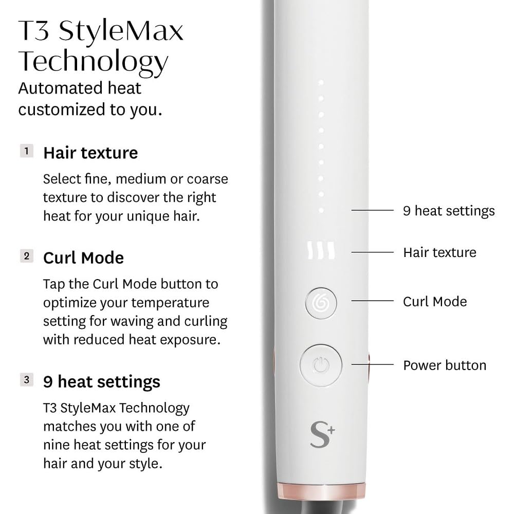 Like A New T3 SinglePass StyleMax Professional 1" Ceramic Flat Iron with Custom Heat Automation, 9 Heat Settings, Longer Ceramic Plates, for Straightening, Waving, Curling & Styling