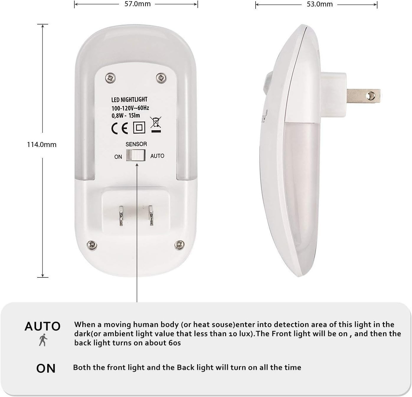 Sensky Motion Sensor Night Light Eye Friendly Front Low Light and Bright Back Light Design Night Lights for Bathroom Hallway (Warm White)