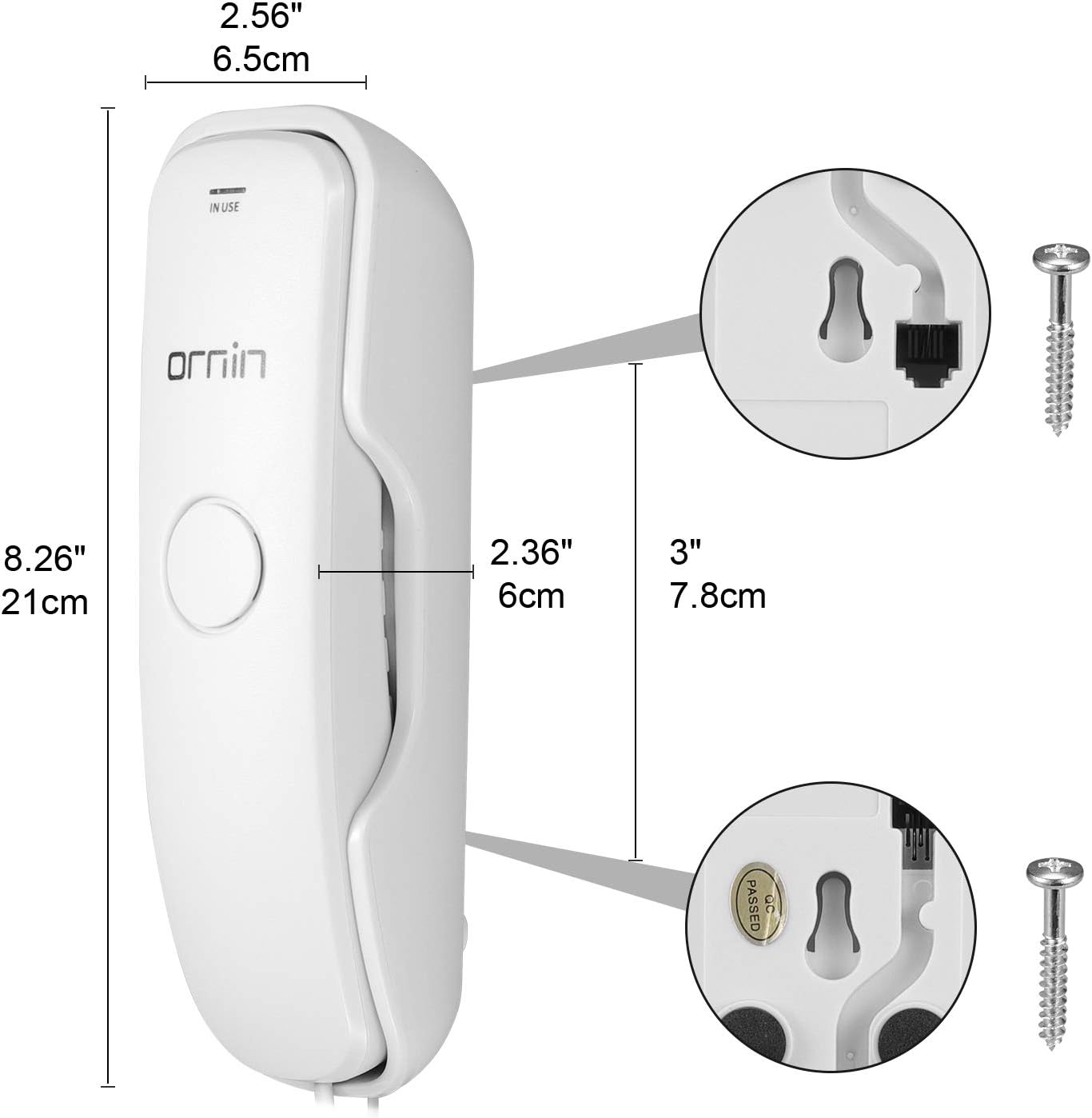 Ornin T102 Trimline Corded Telephone, Wall mountable, Last Number Redial, Mute, M1/M2 One Touch Memory, Ringer Volume Adjustable(White)-UK Version