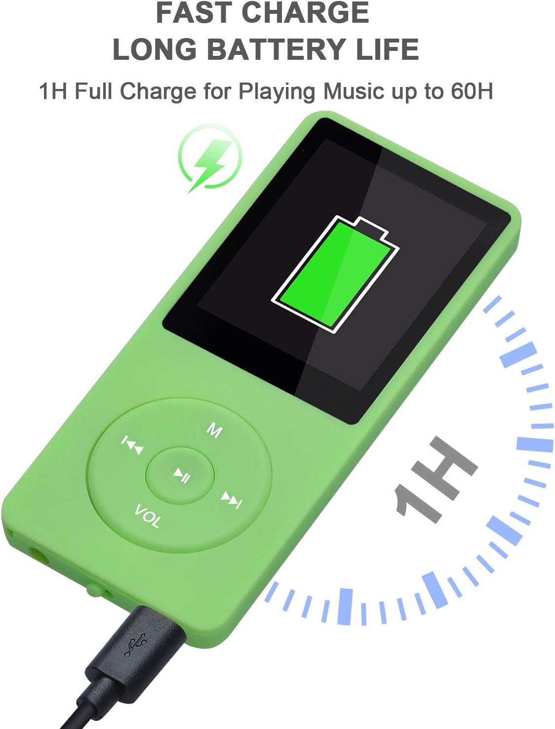 COVVY Slim Music Player 8GB Portable Lossless Sound Quality Mp3 70 Hours Screen Up to 64GB (Green)