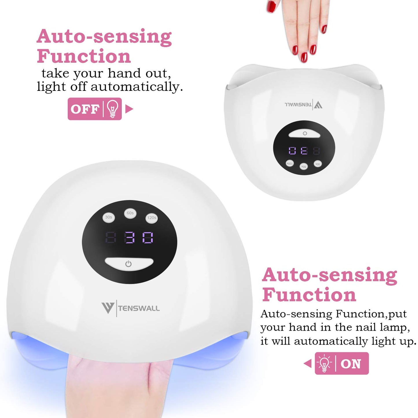 UV LED Nail Lamp, Portable Nail Dryer for Gel Nail Polish with Automatic Sensor 72W UV Quick Curing Nail Lamp with 3 Timers and LCD Display Suitable Salon and Home Use