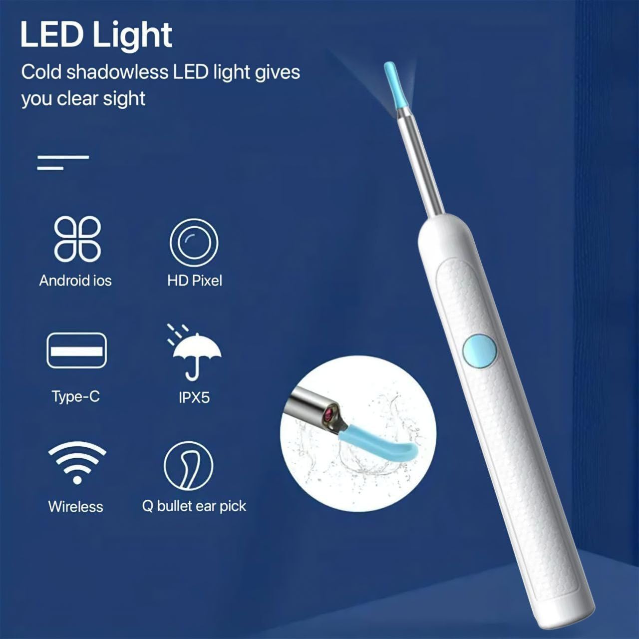 Ear wax cleaner tool kit with 1080P camera WIFI & LED Light Rechargeable portable Baby Children adults gift gadget for IOS & Android (multicolour)