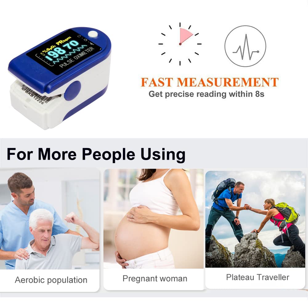 Pulse Oximeter Fingertip, Lunasea Blood Oxygen Monitor Finger Adults, Heart Rate Monitor and SpO2 Levels Oxygen Meter, Portable Pulse Oxymetre, Pulse Rate (PR), Lanyard Included